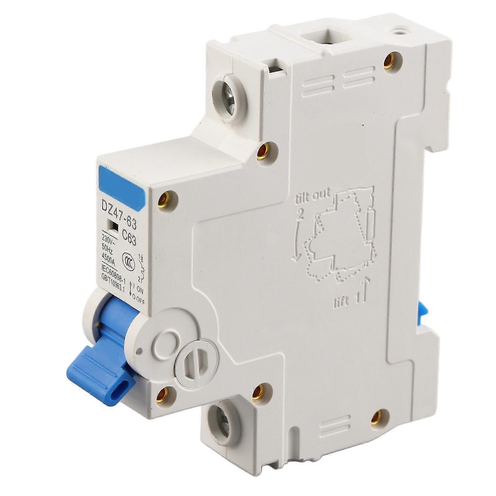 DZ47-63 1Pole Miniature Circuit Breaker, 230VAC 1Pole Circuit Breaker Cutout Switch for Solar Energy System and Communication System(63A) IUQOU