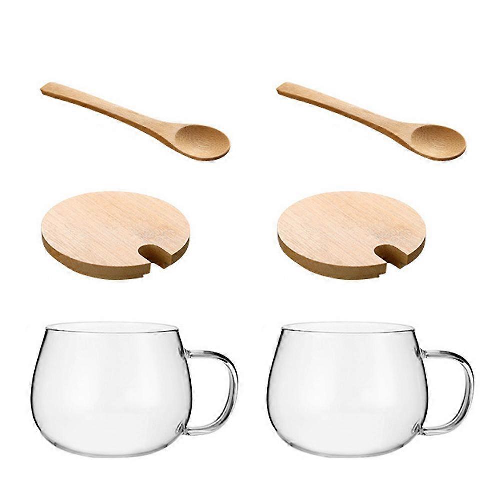 High Borosilicate Glass Cup with Lid and Wooden Spoon for Home Use Transparent Design 2 Sets