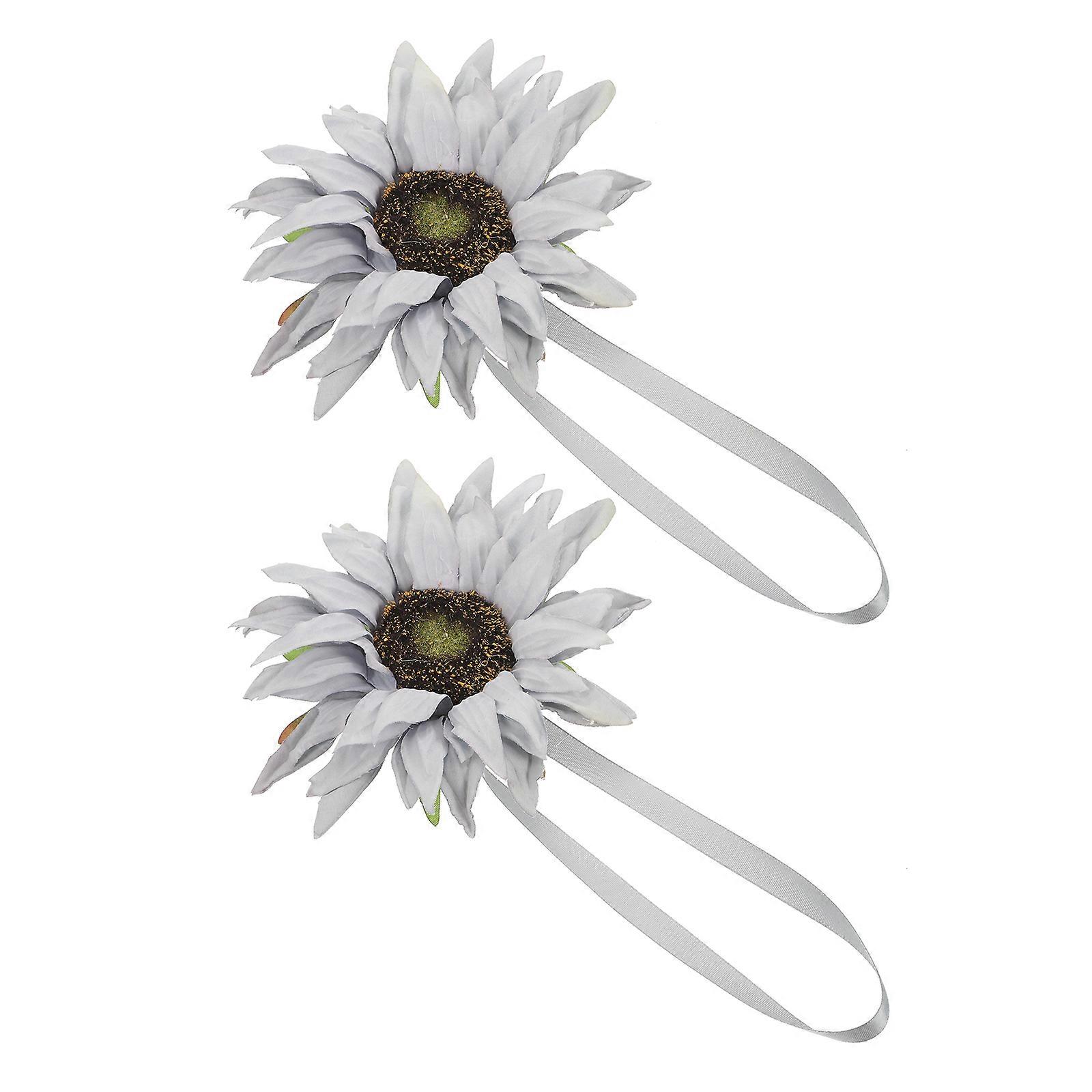 Magnetic Curtain Tiebacks with Large Sunflower Design 2 Pieces Blue Polyester Metal Decorative