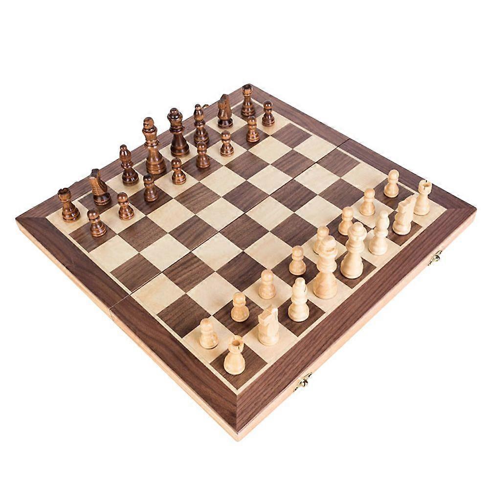 Folding Chessboard Chess Wooden Lattice Set Low-magnetic Pieces Wood Board Game (The Highest Chess Piece Height 8cm Chess Board Size 40cm)