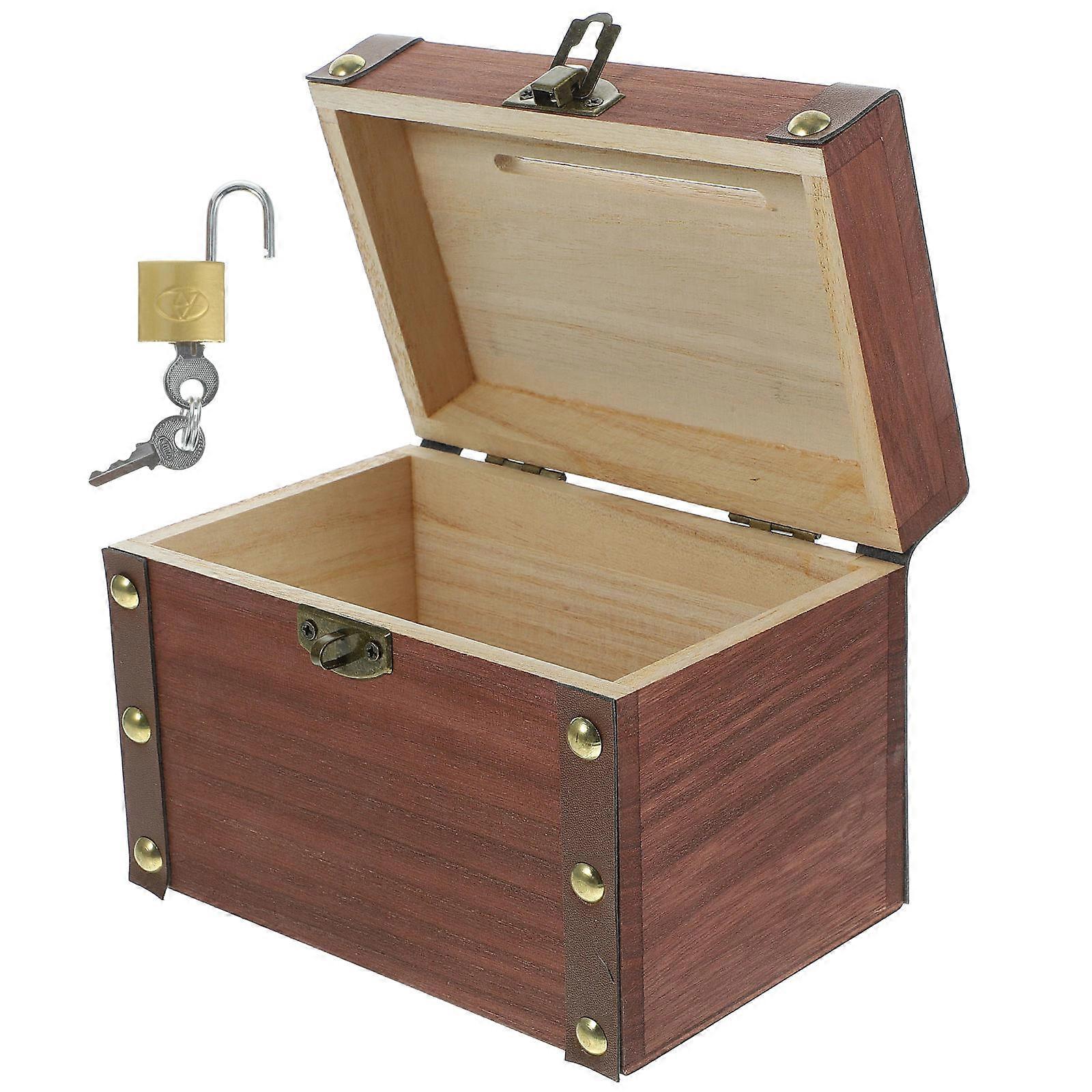 Lockable Storage Box Wooden Piggy Bank Home Use Light Brown Coin Storage Item Protection 1 Set