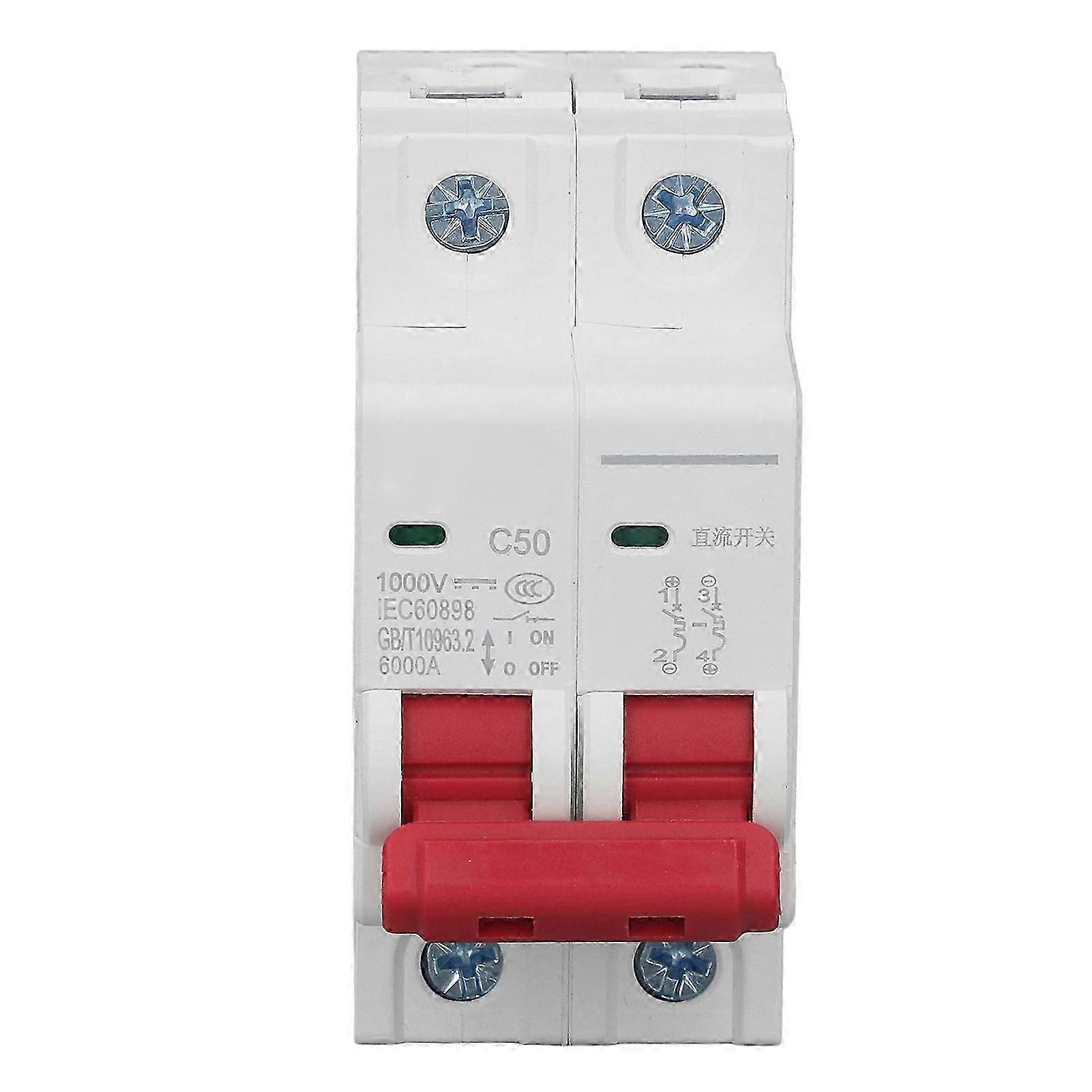 Miniature Circuit Breaker 2P Solar PV System 50A DIN Rail Mount DC1000V 6000A Segmented Capacity