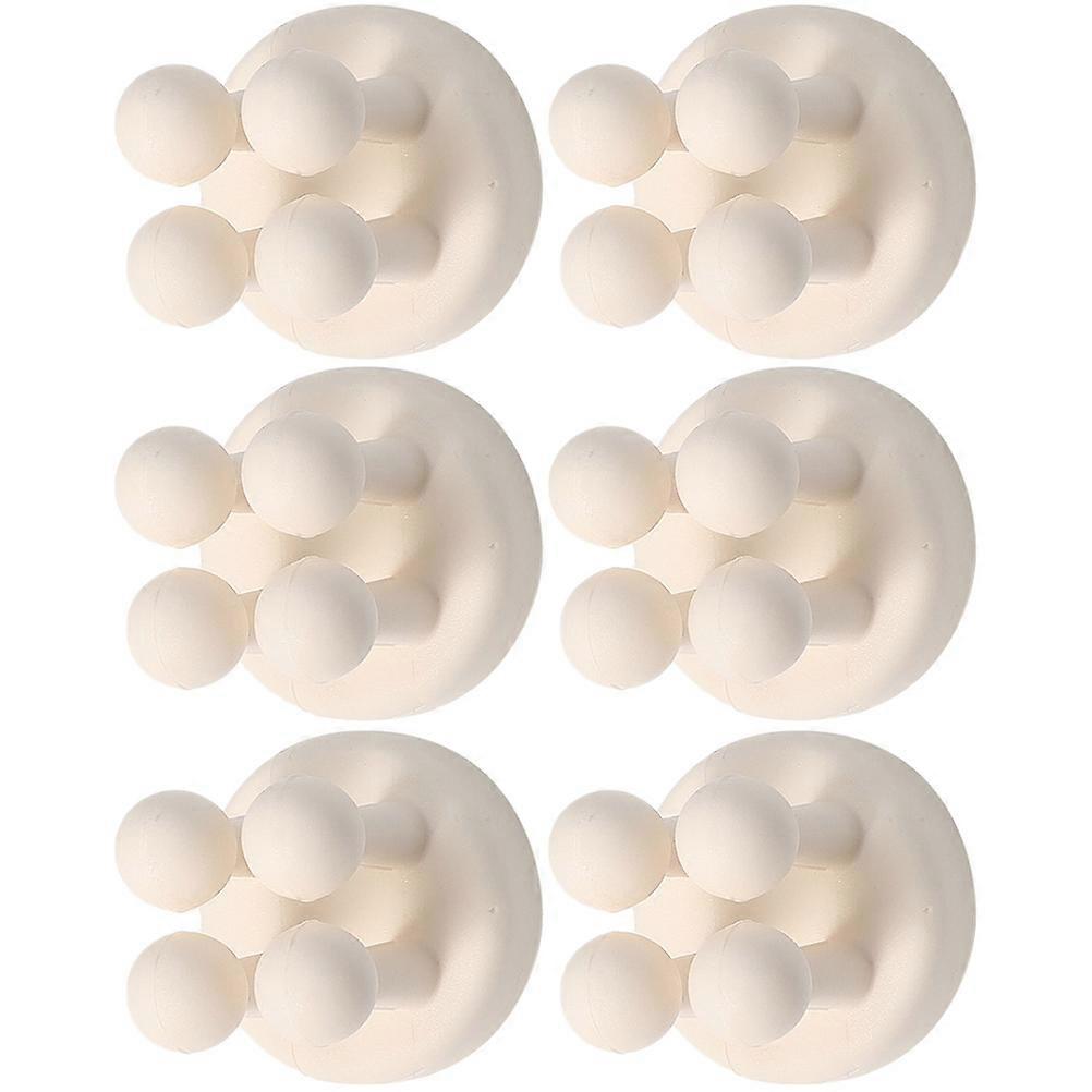 4-Pronged Wall Hooks 6Pcs For Bathroom In White Color Simple Design Traceless Adhesive Space-saving Functionality