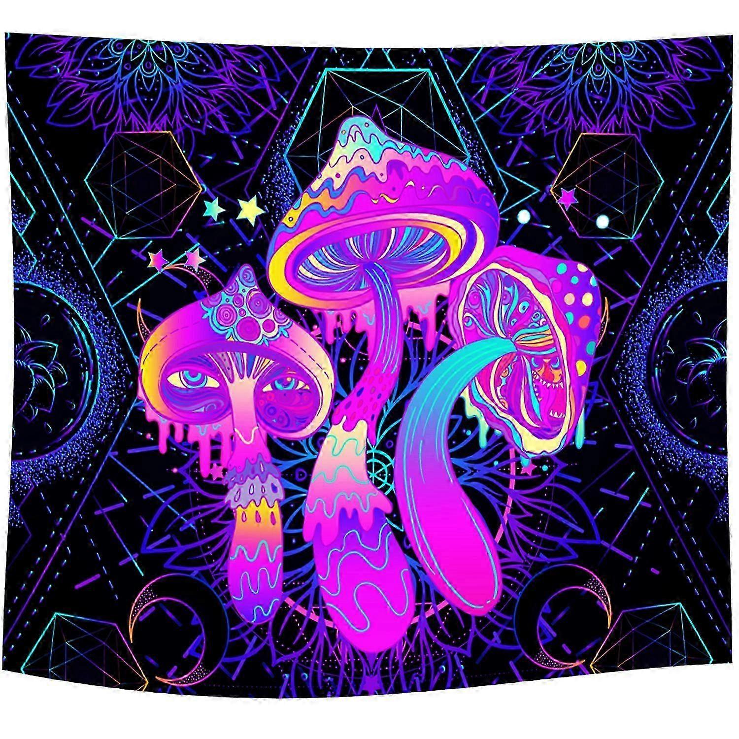 Neon Mushroom Art Tapestry To Transform Your Space With An Artistic Glow Under UV Light Perfect Wall Decoration