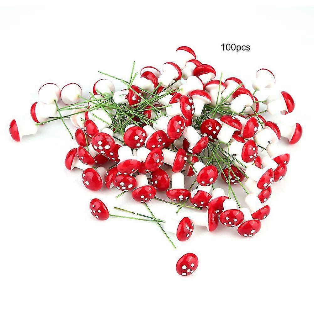 100 Pieces Red Artificial Mushroom Pattern Craft Accessories - Perfect for Wedding Candy Cake Decor & Creative Projects