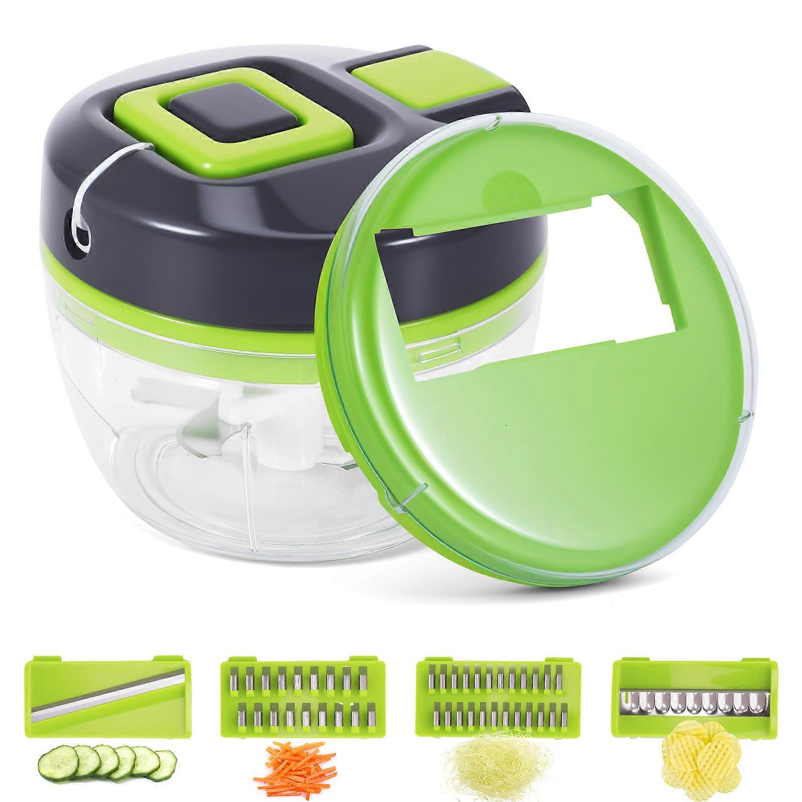 Hand-Pull Multi-Function Vegetable Chopper and Garlic Mincer - 4 Blades