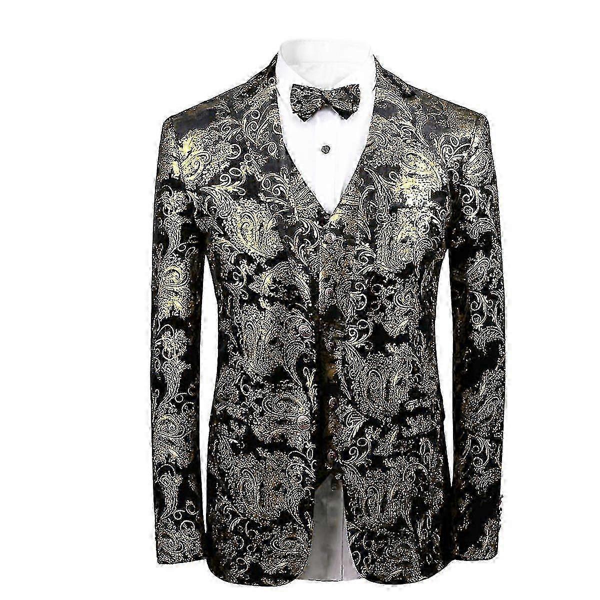 Gold printed jacket for men with button down collar