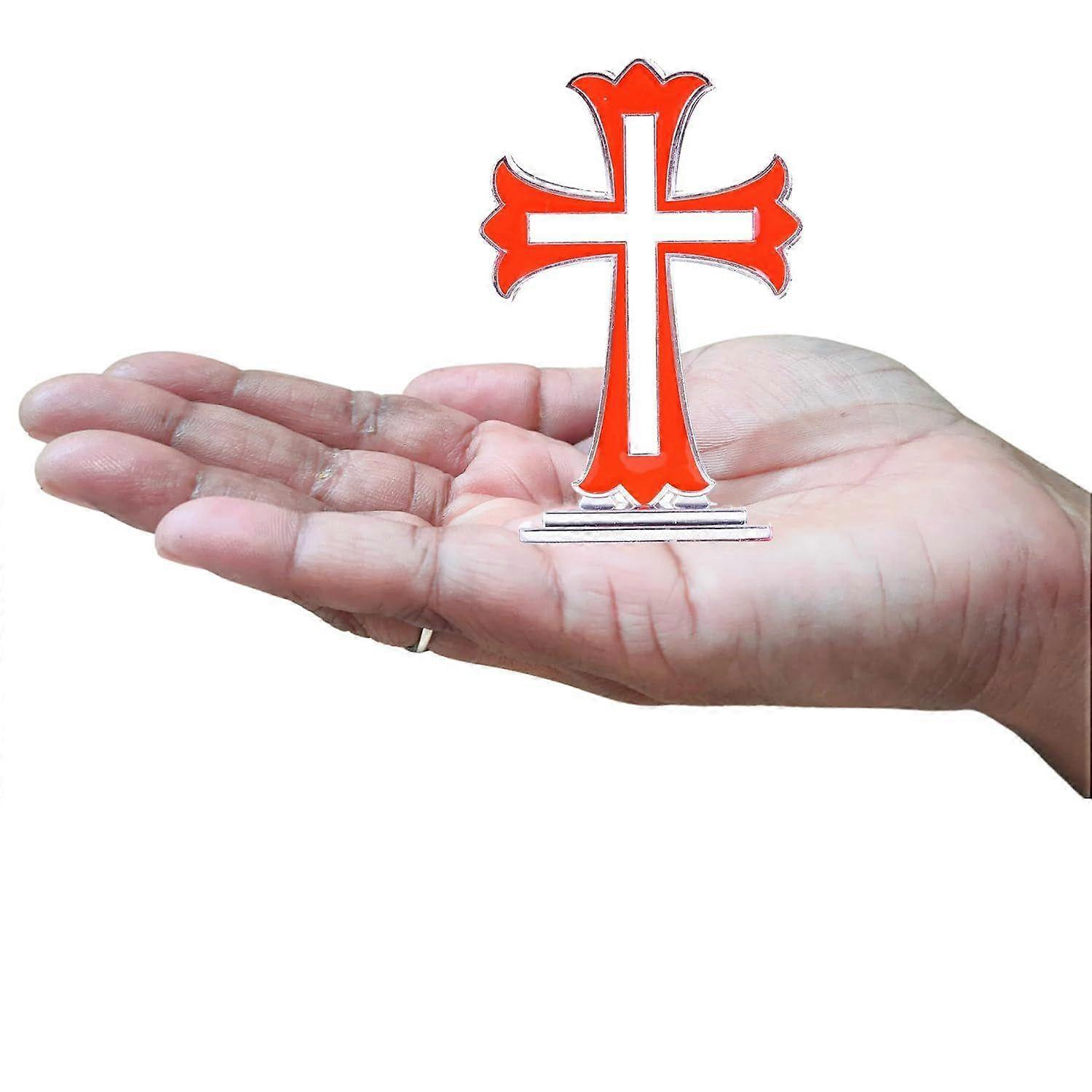 Jesus Cross For Car Dashboard | Christian Car Dashboard Accessories, Metal, 1 Piece (Red Colour)