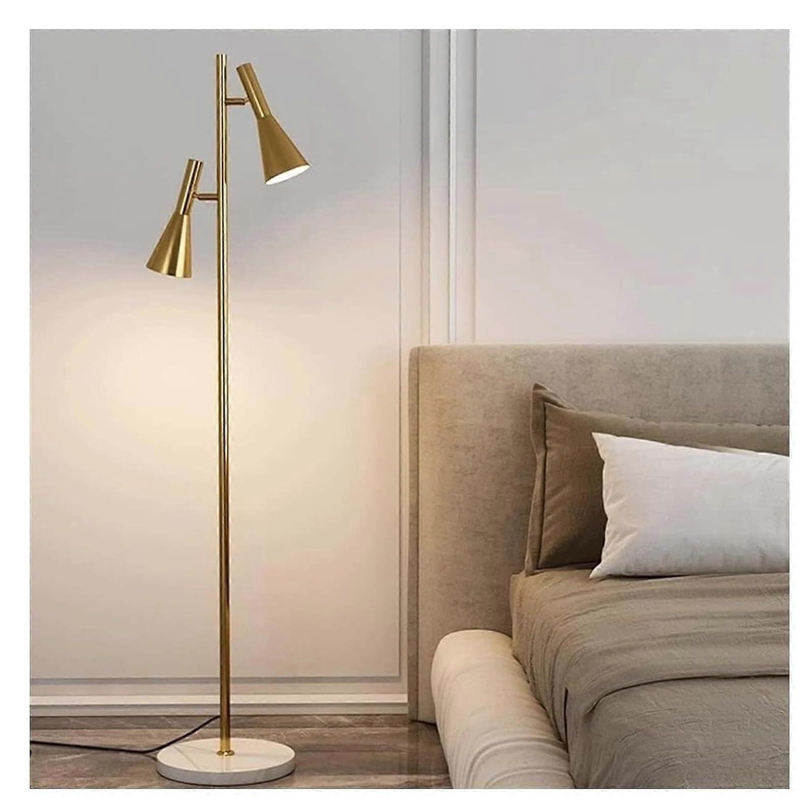 Floor lamp Nordic, tall pole with 2 adjustable shades, marble base, Gold 27*154cm