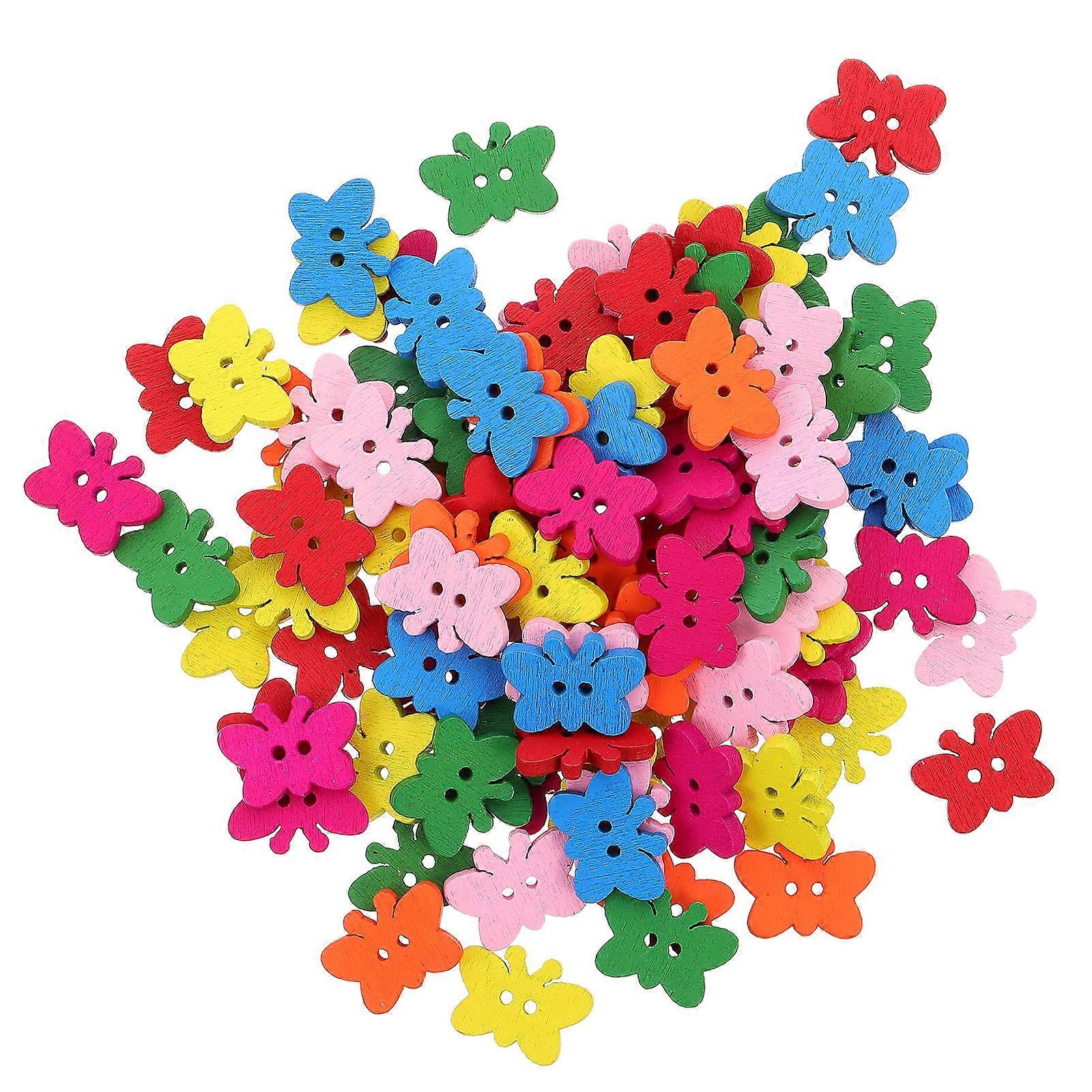 100pcs Wooden Butterflies Buttons Butterflies Buttons Wooden DIY Craft Sewing Buttons