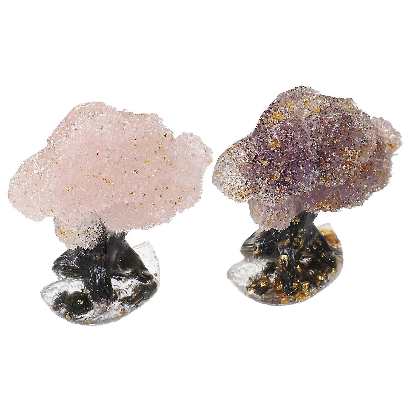 Miniature Tree Ornaments Sophisticated Touch Natural Crystal Maple Tree For Office Desk 2Set