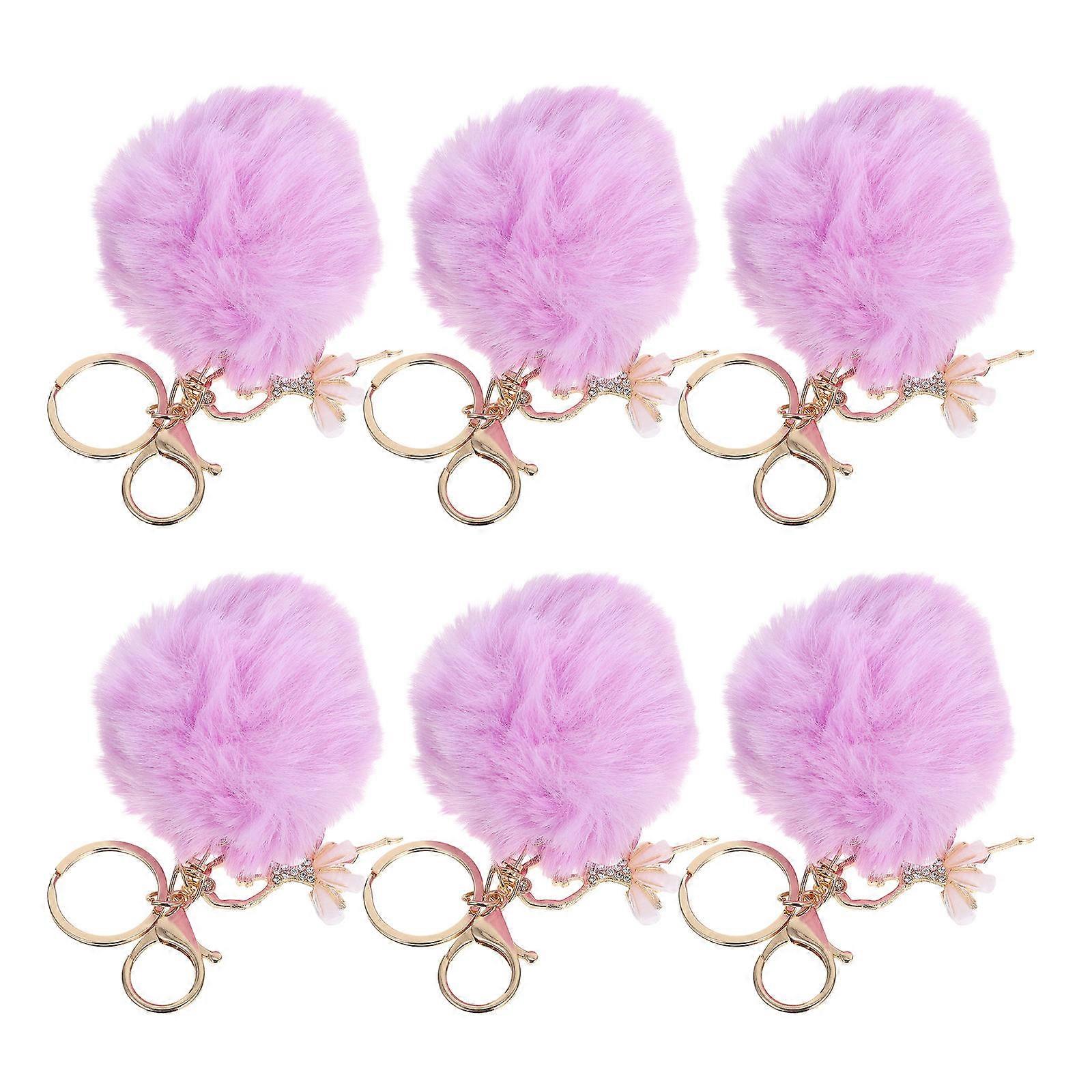 6pcs Faux Furry Ballet Dancer Keychains with Rhinestone & Pom Pom Design, Fluffy Bag Charms for Handbags, Backpacks, Luggage, Dance Lovers