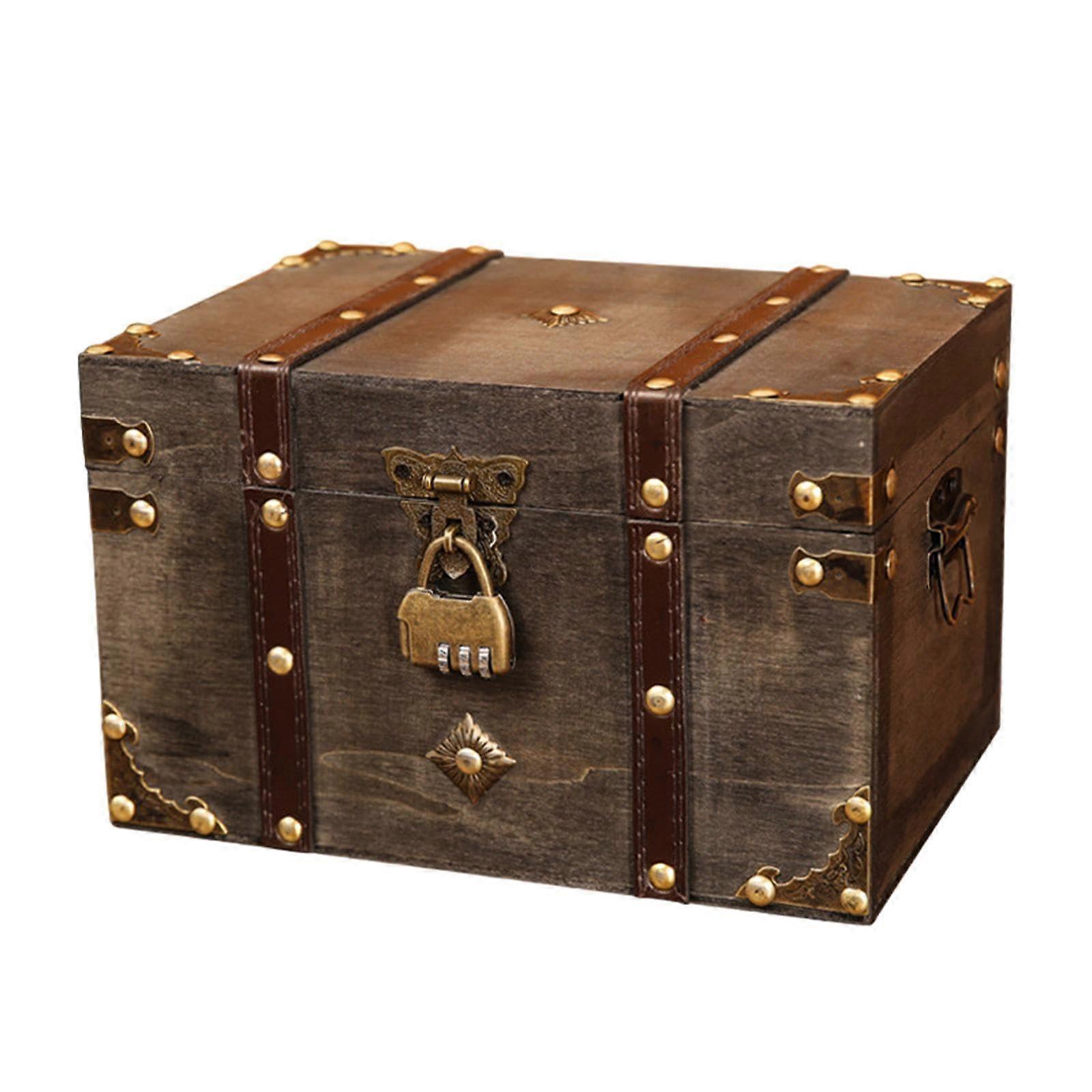 Vintage Jewellery Box with Lock XL Large Wooden Storage Organizer Decorative Gift Box for Small Item Collecting and Display