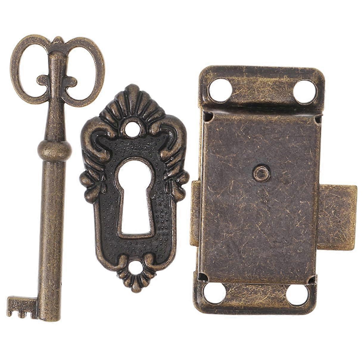 Antique Cabinet Lock Set With Key - Retro Furniture Lock For Jewelry Boxes And Cabinets, Easy Install, Screws Included