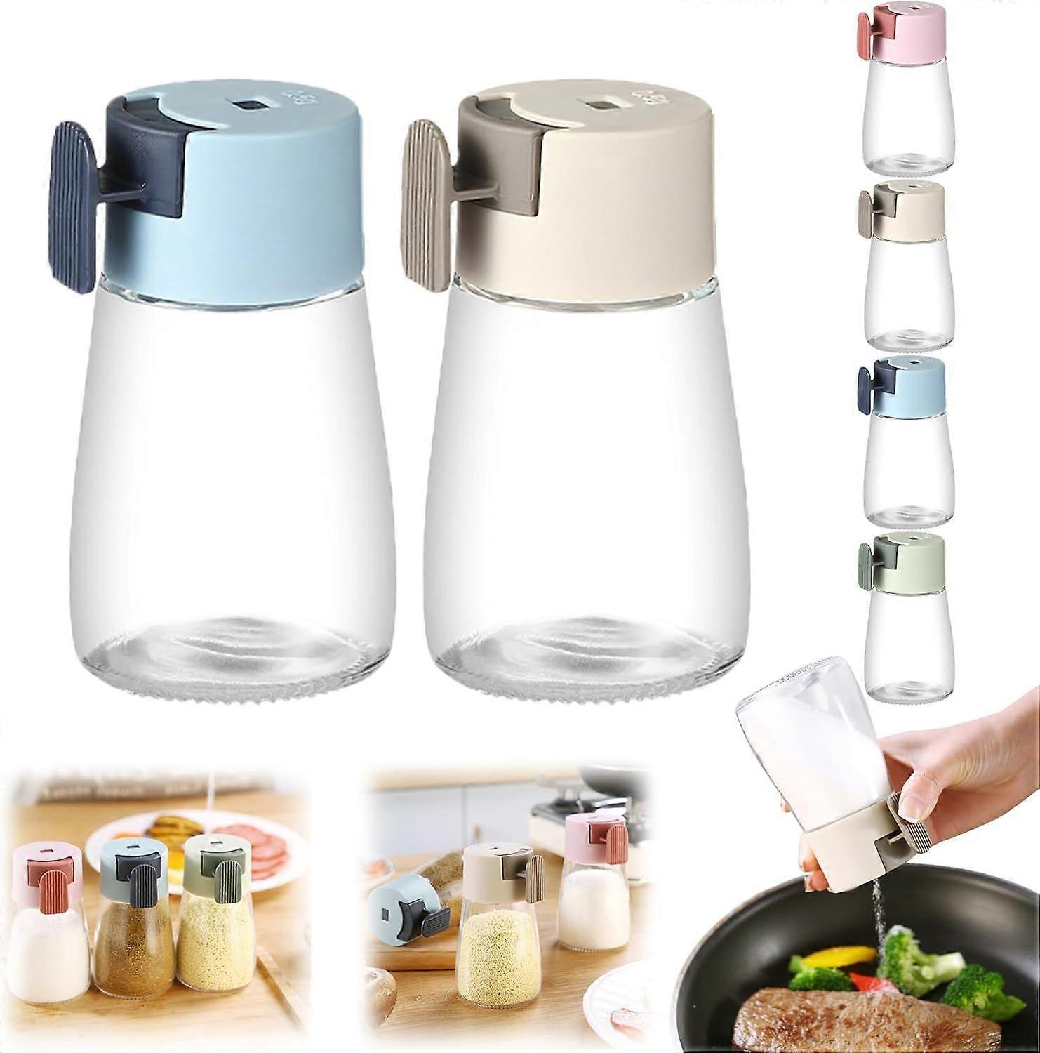 Salt and Pepper Shakers, New Upgrate Precise Quantitative Push Type Air-Tight Glass Seasoning Condiment Bottle, Each Press 0.5g Intake of Salt for Hom