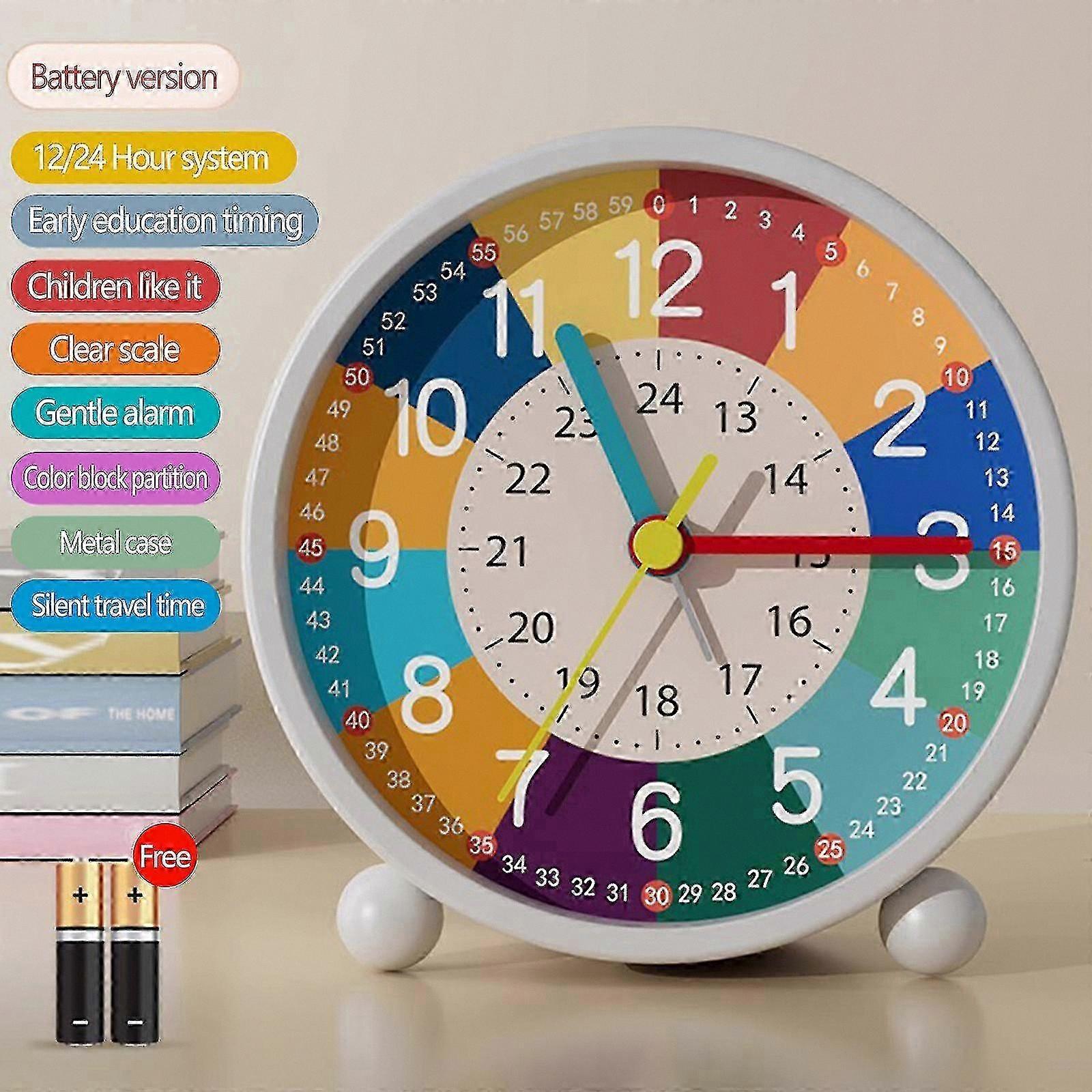 Kids Analog Alarm Clock, Silent Non-Ticking Quartz Clock for Learning and Daily Use