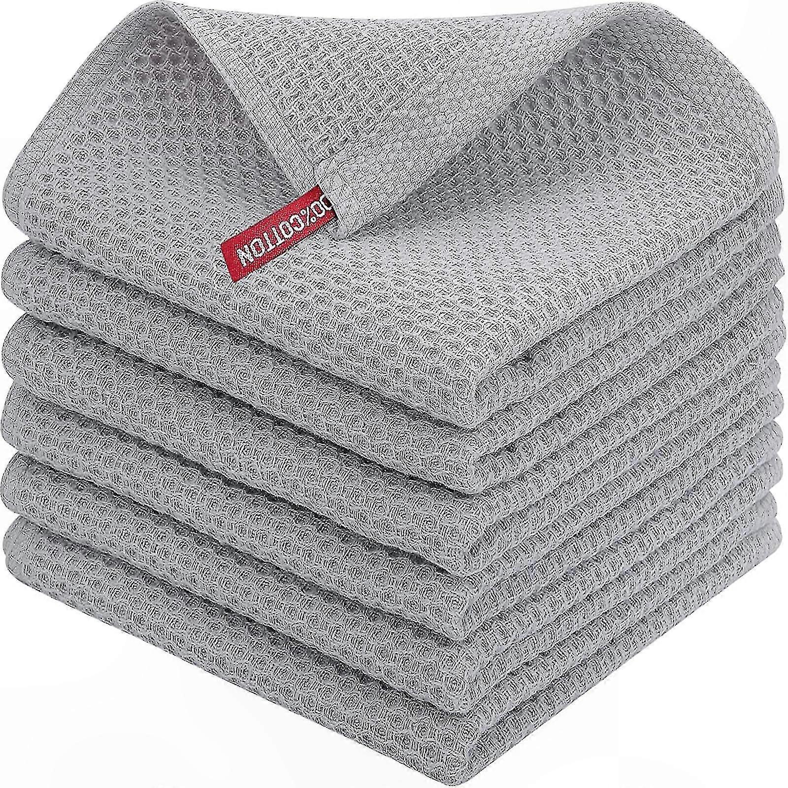 Soft Cotton Kitchen Towels, Set of 6 Dish Cloths for Cleaning and Drying, Absorbent and Reusable Tea Towels