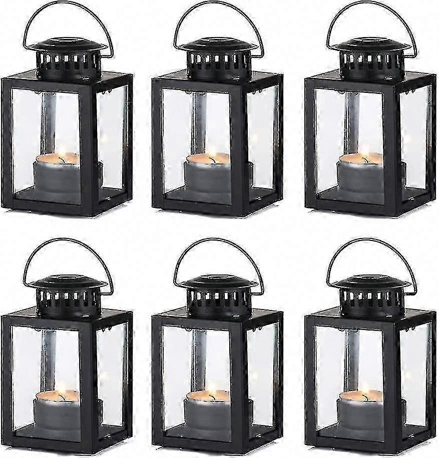 6pcs 블랙 빈티지 교수형 랜턴 Tealight 양초, 정원 및 실내 촛대