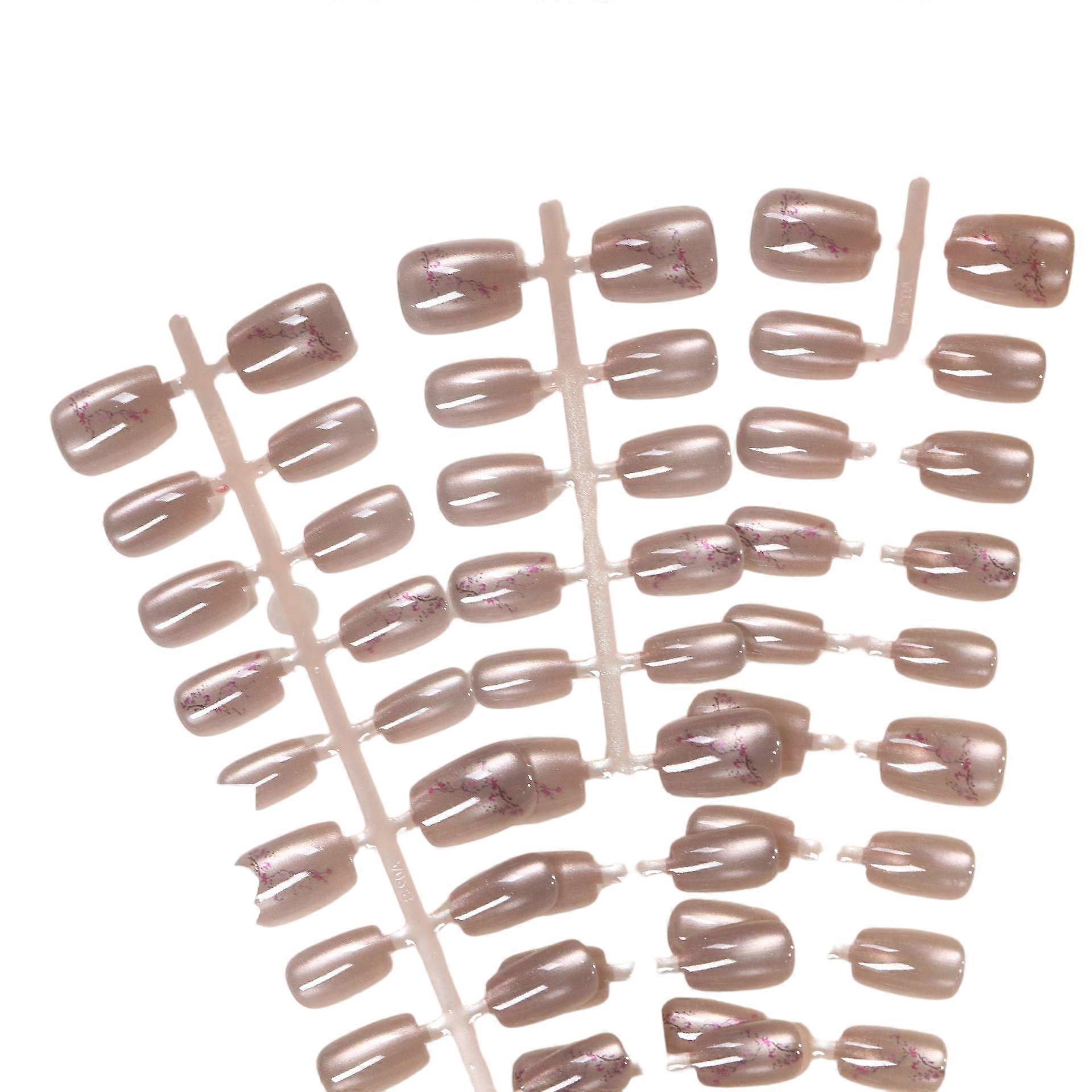 Handmade press-on nails, medium-length style, cat's eye plum blossom pattern, fashionable and versatile