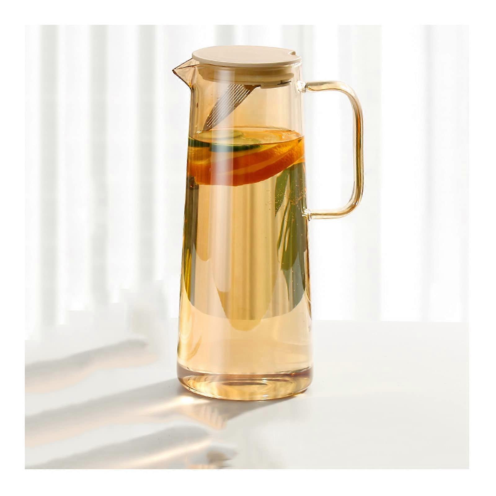 Glass Pitcher With Lid And Spout For Hot Or Cold Water And Iced Tea, Heat Resistant Bottle Color B