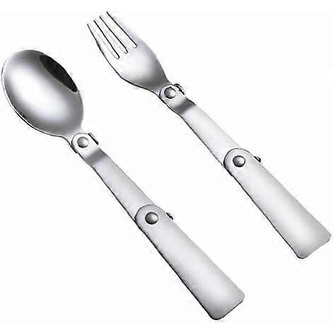 2pcs Portable Stainless Steel Multifunctional Folding Tableware Set Spoon and Fork for Camping