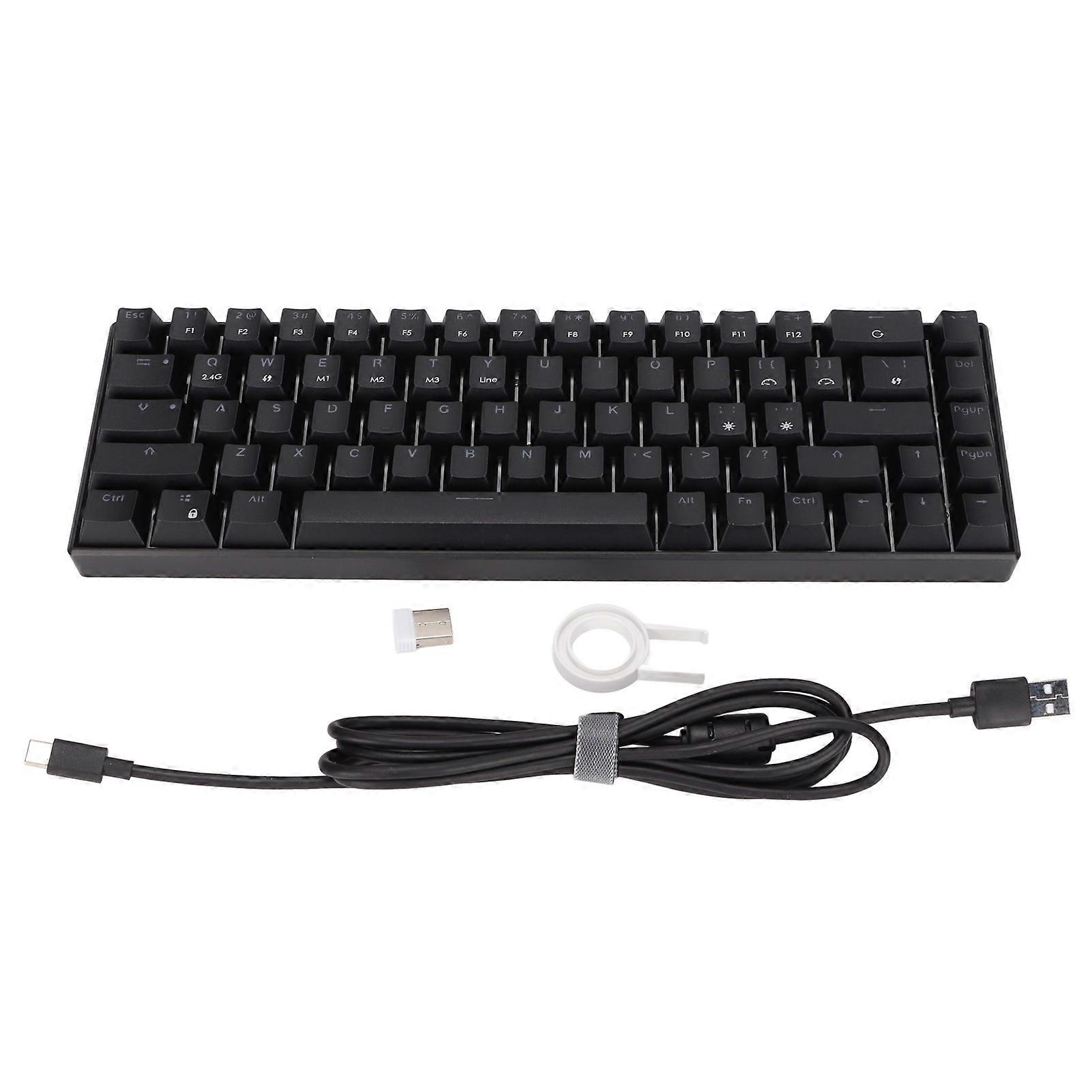 68 Key Black Mechanical Keyboard Three Mode Wireless Wired for Windows Android iOS