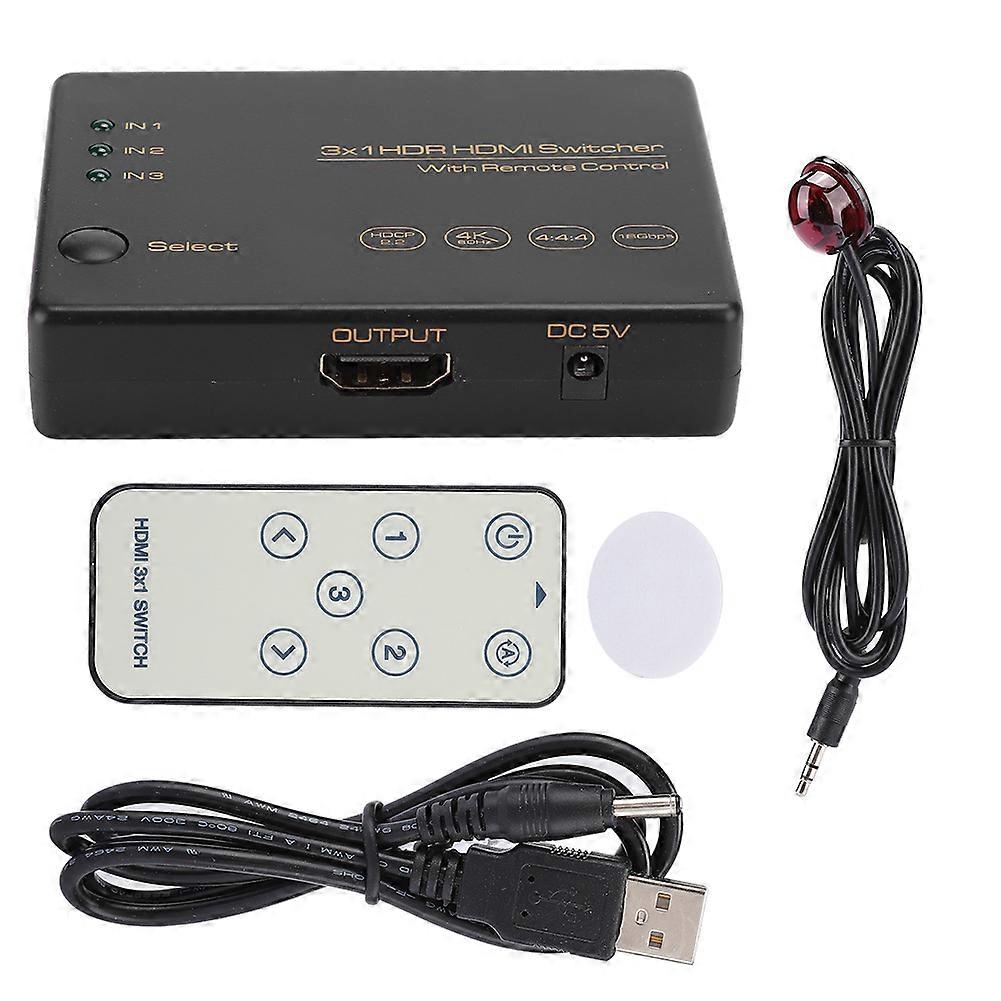 3 Port HDR HDMI Switcher 4K 60Hz with Remote - Seamless 3 In 1 Out Connectivity