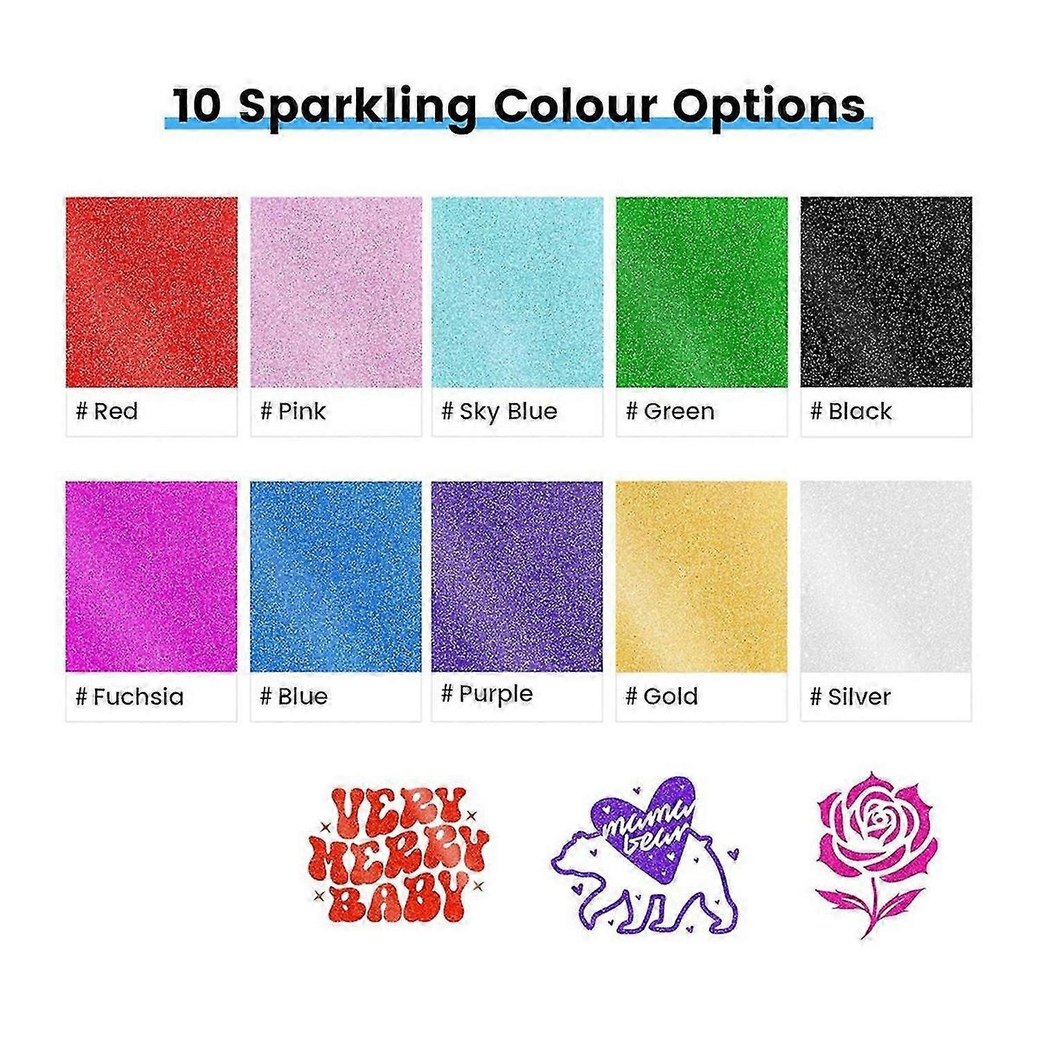 Glitter Permanent Vinyl , 10Pcs Glitter Adhesive Vinyl Bundle for DIY