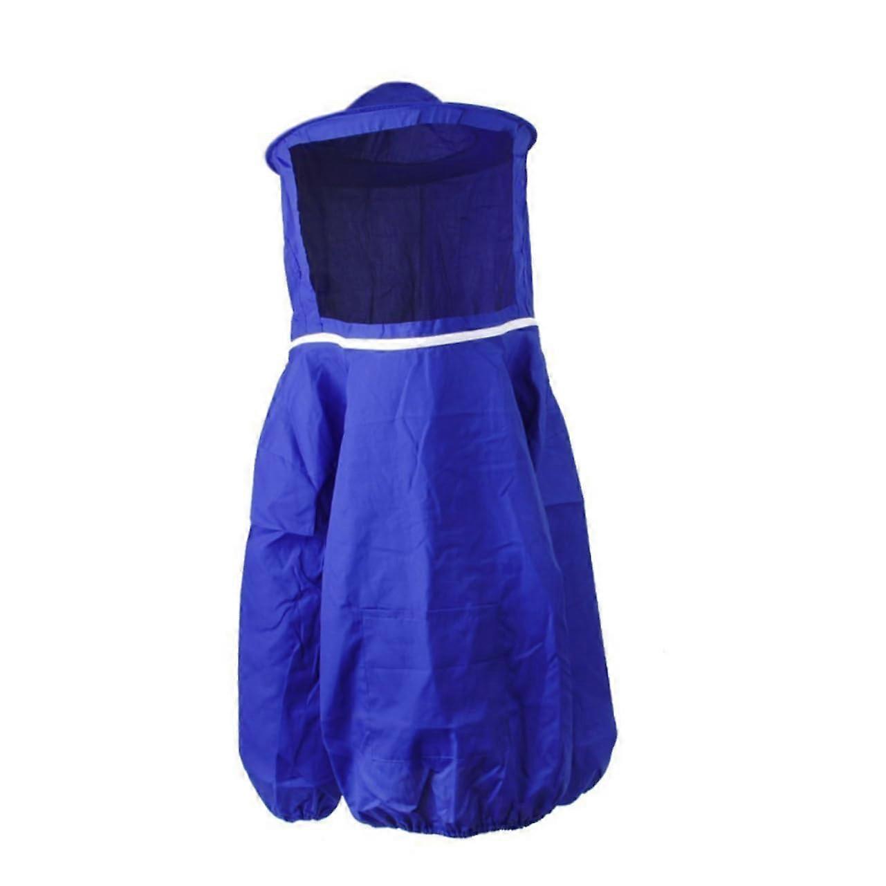 Blue Beekeeping Protective Suit With Veil, Cotton Smock, Elastic Waist, Pocket, Breathable Lightweight Net For Adults