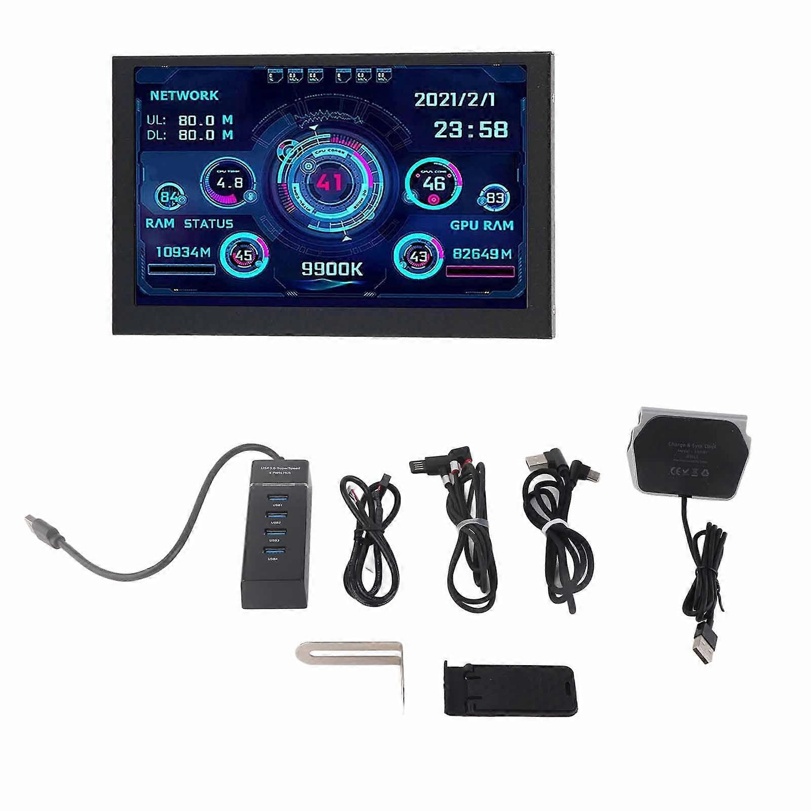 Computer Temp Monitor 5 Inch IPS Screen Multiple Theme USB C Connection PC CPU Data Monitor for PC CPU GPU RAM