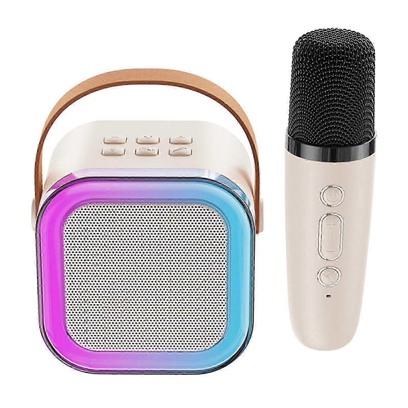 Mini Karaoke Machine Kids with 2 Microphone Portable Bluetooth Speaker with LED