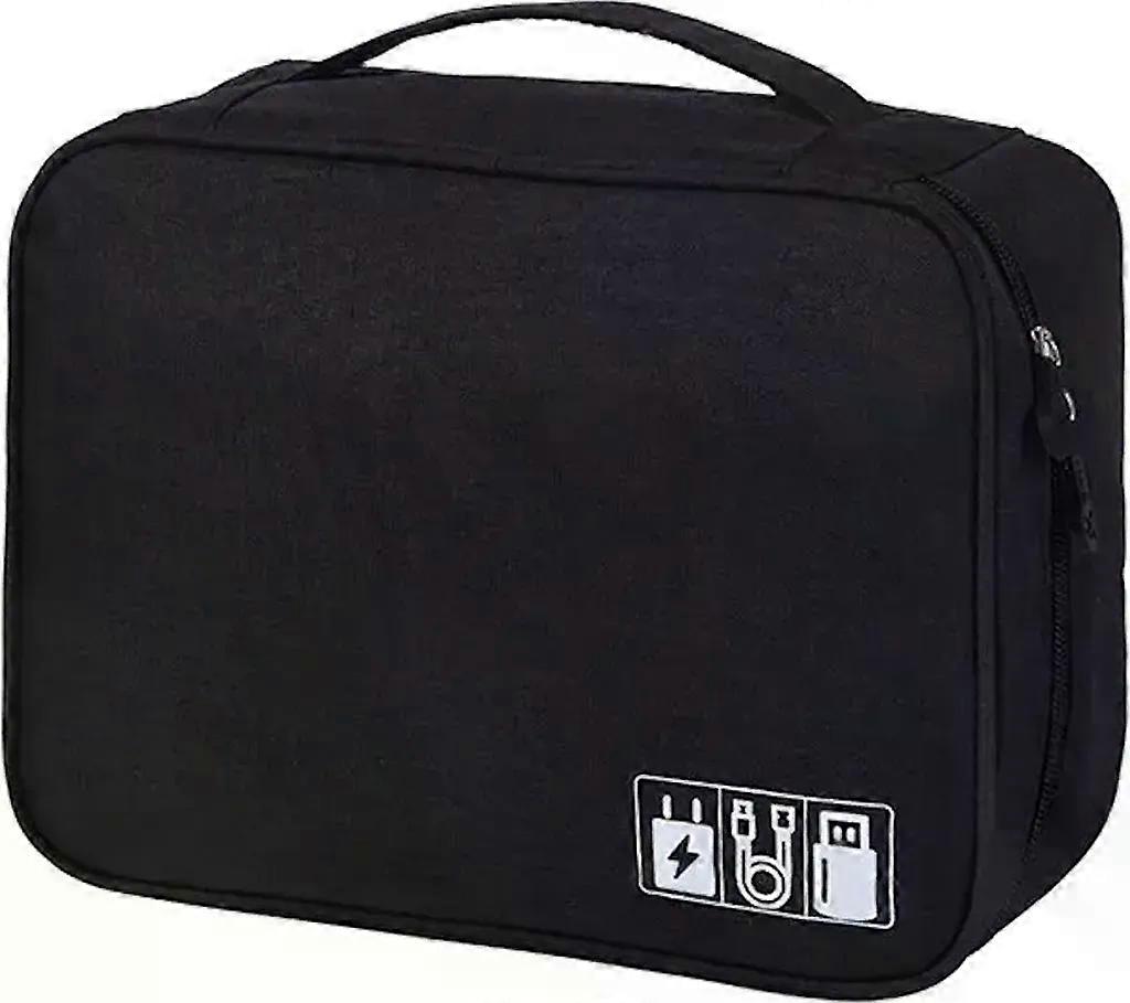 Large electronics bag, cable organizer bag, cable bag in black