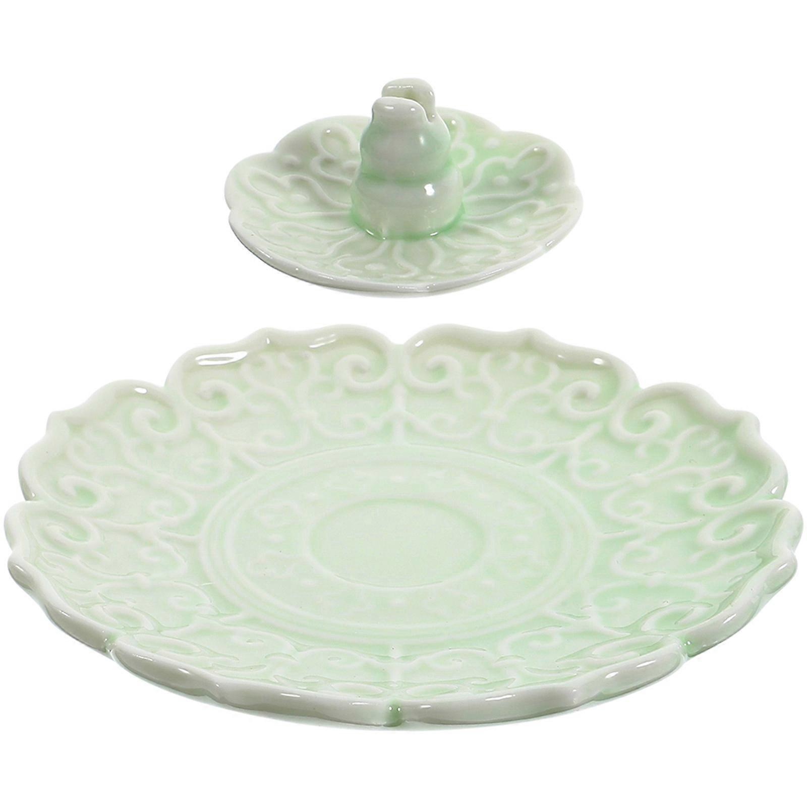 Green Ceramic Incense Stick Burner Tray for Relaxation 4Pcs Set