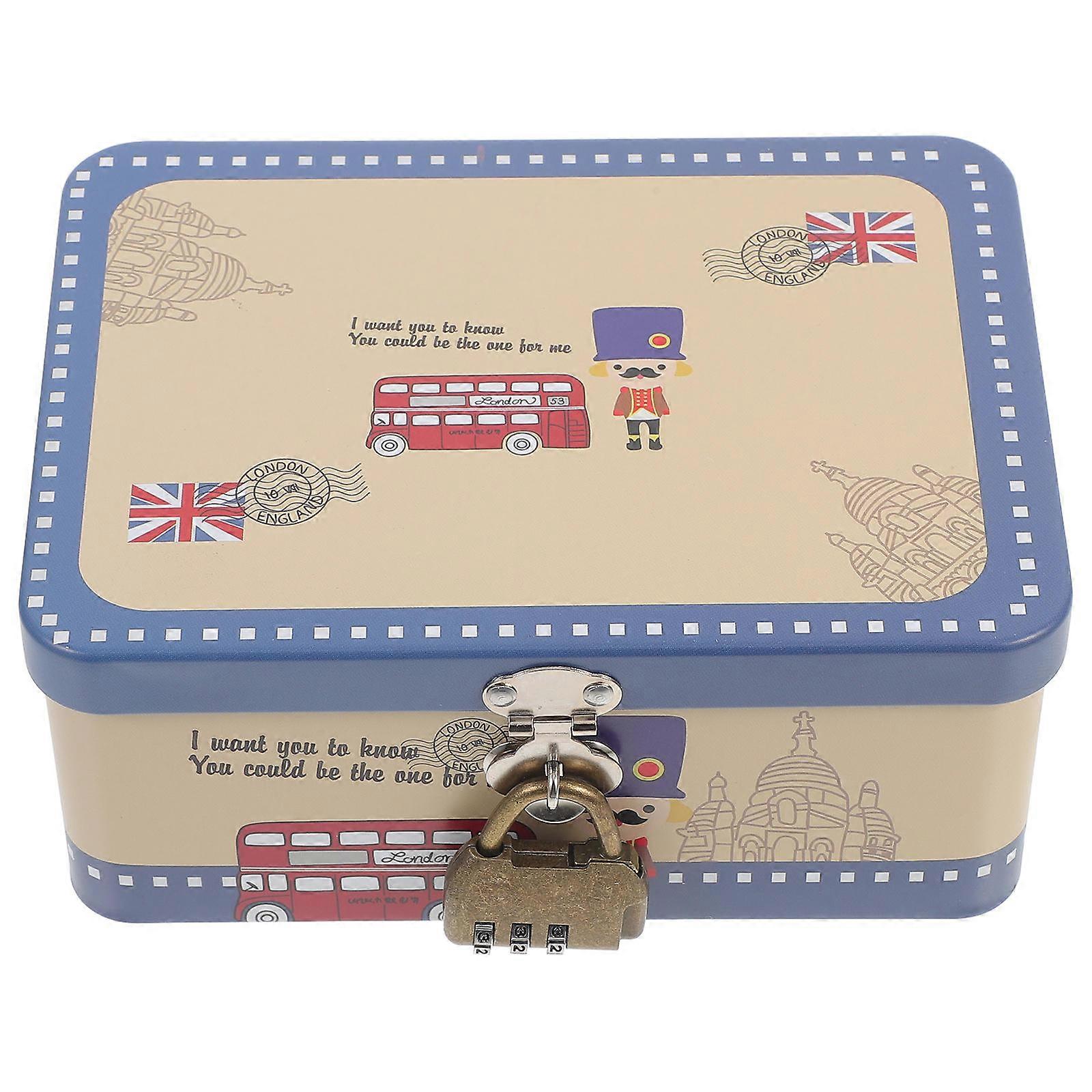 Lockable Storage Box for Storage Cartoon Design Tinplate Treasure Box