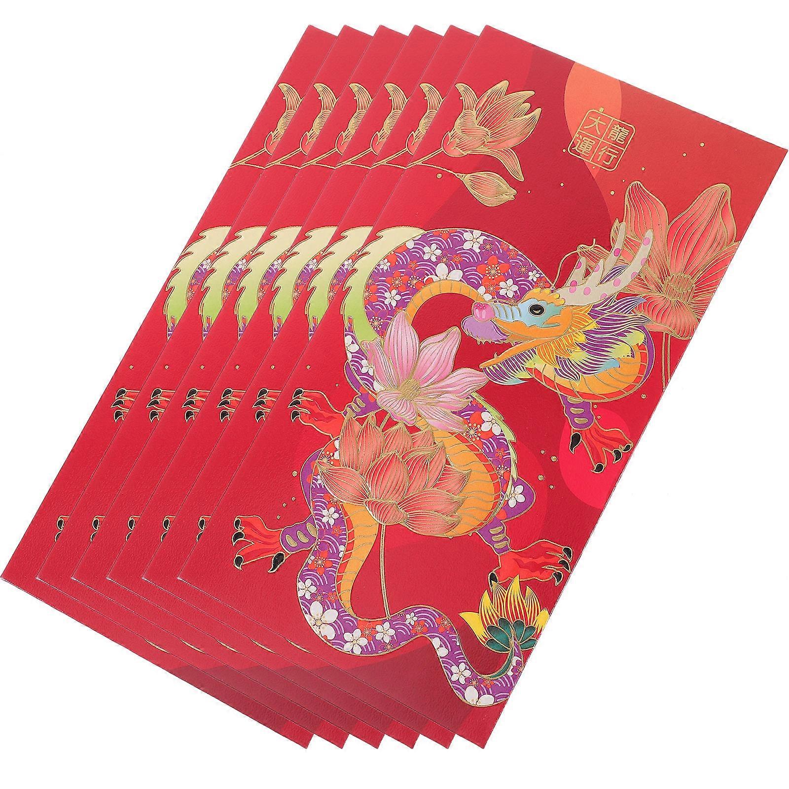Chinese New Year Red Envelopes Hong Bao Paper Money Storage for Chinese New Year Red Material Red 6Pcs