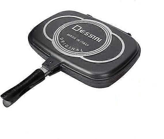 Double Sided Grill Pan 36cm Non Stick, Stove , Multifunction Deep Grill Ridges, Steak Pan, Black