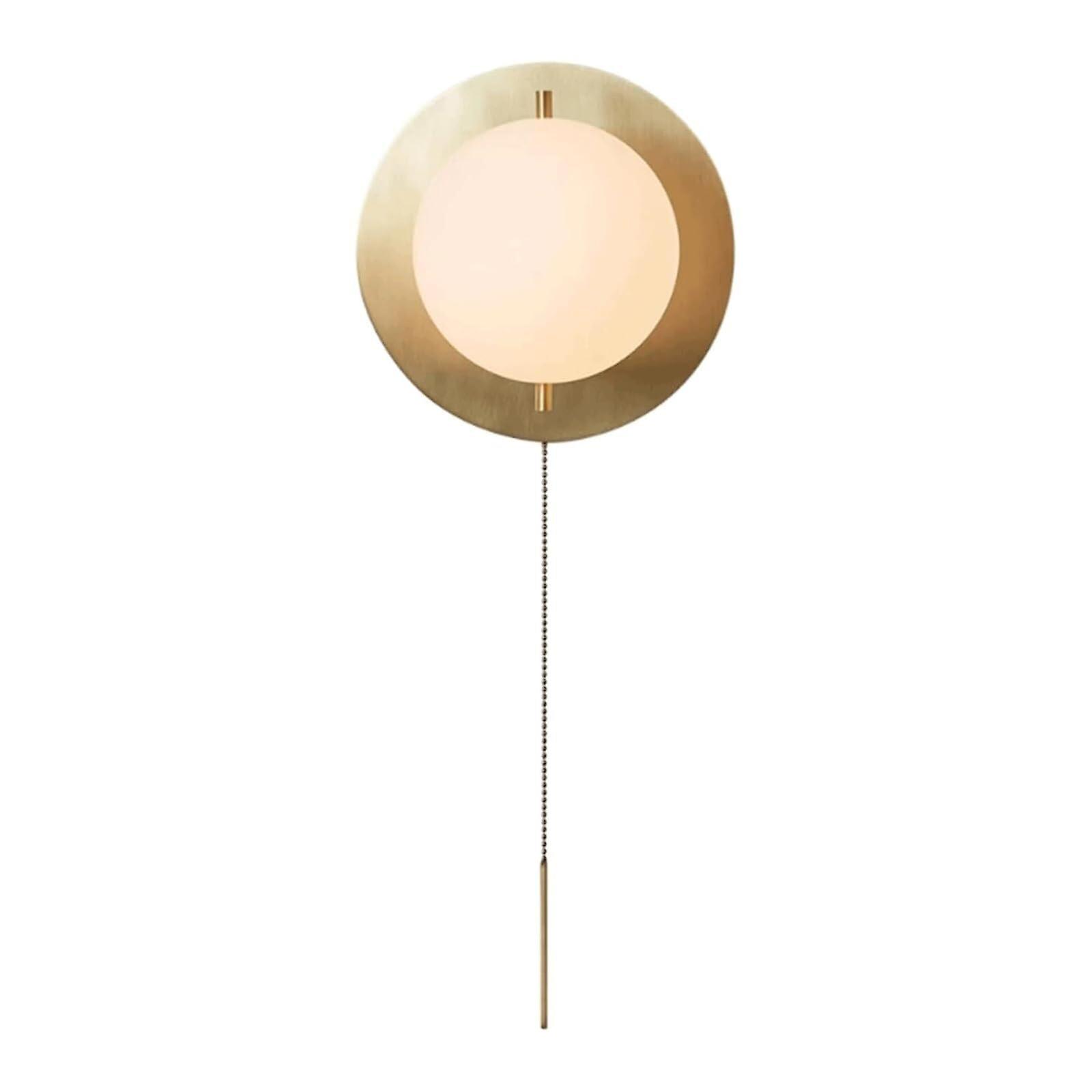 Lamp Pull Chain Wall Light Brass Finish Globe Frosted Glass Shade Nordic Style Sconce