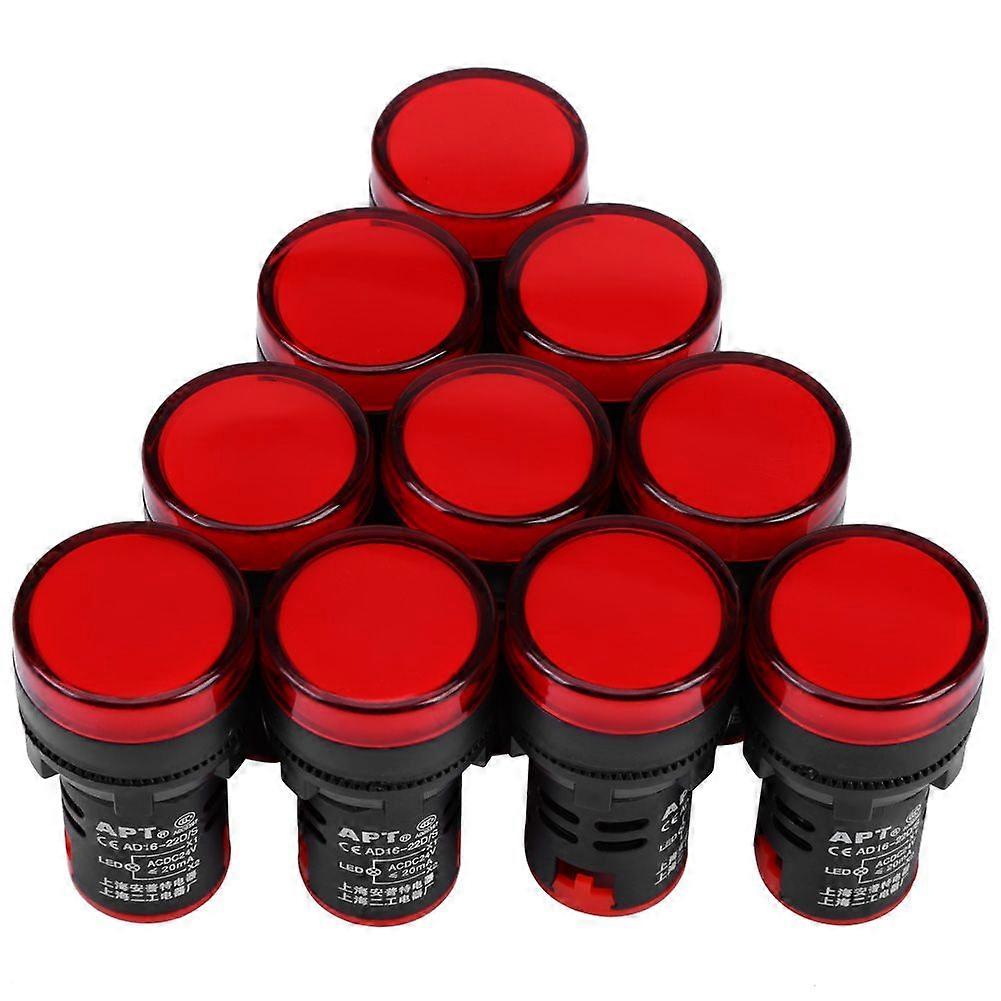 10Pcs AC/DC 24V 22mm Thread LED Electronic Indicator Signal Light (Red)