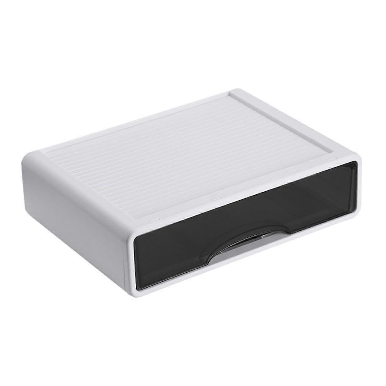 Plastic Desk Storage Box Drawer Stackable Desktop Organizer For Cosmetics And Stationery PP Material White 34X25CM