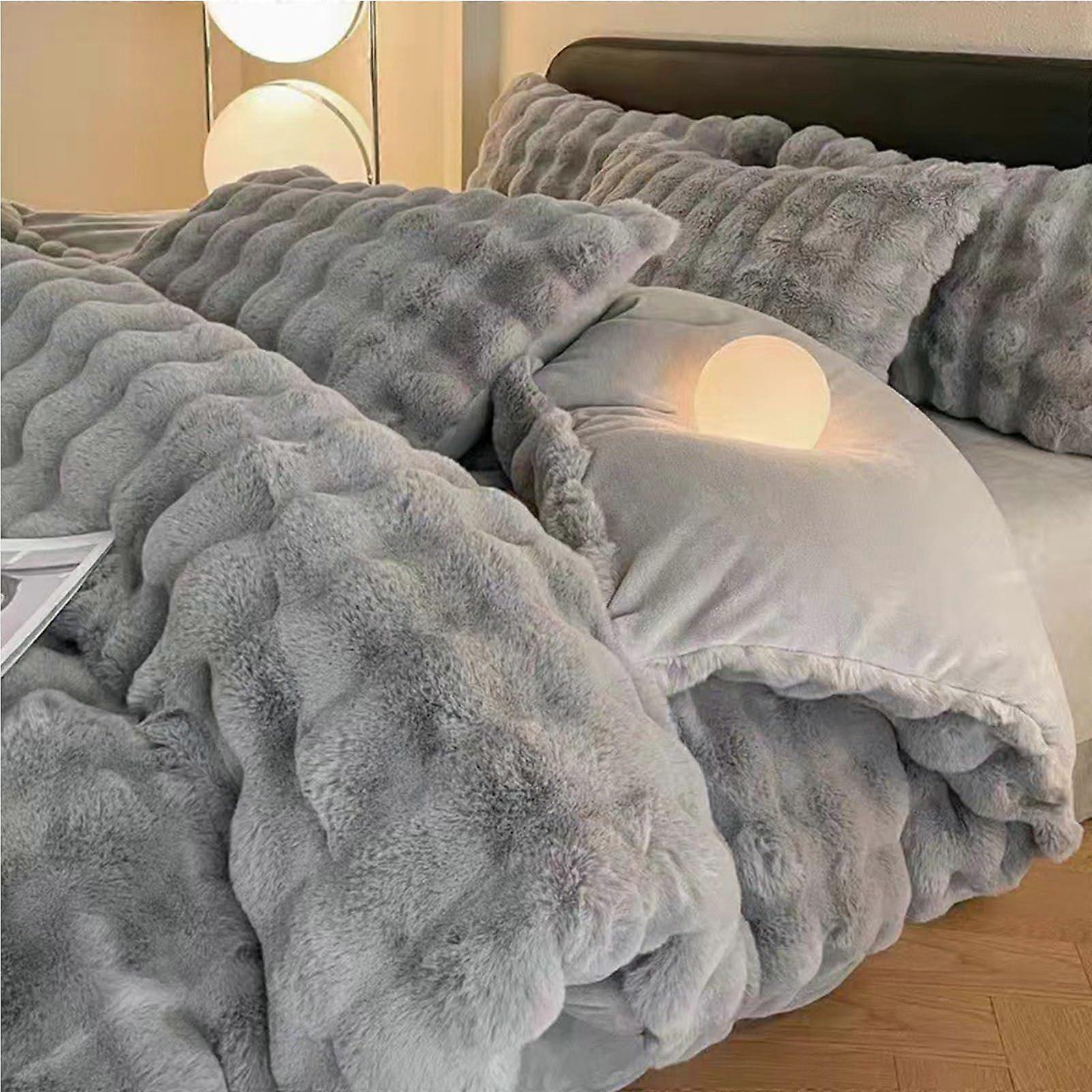 Thickened Bed 4 Piece Set With Pillowcases Bed Sheet Gray 1.8m Soft Flannel Duvet Set For Teens Adults