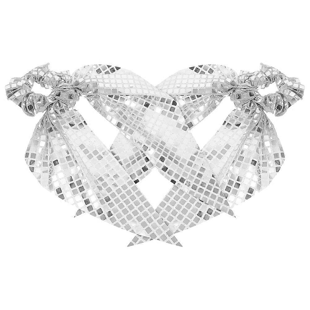 Sparkly Hair Ties with Bowknot for Ponytail Holders 4Pcs Silver Fabric Scrunchies