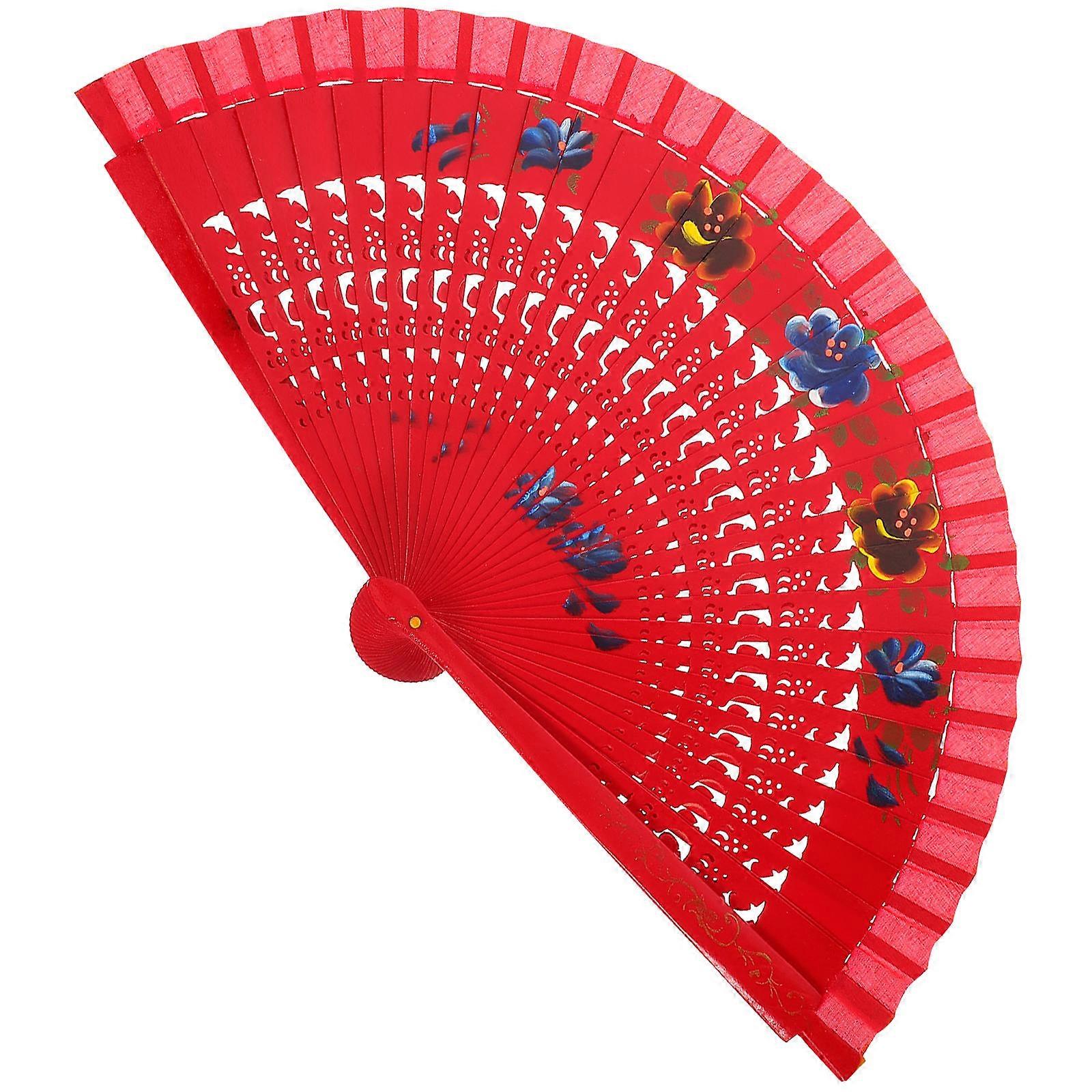 Wooden Hand Fan Spanish Fan for Decorative Use 3Pcs Red Folding Fans
