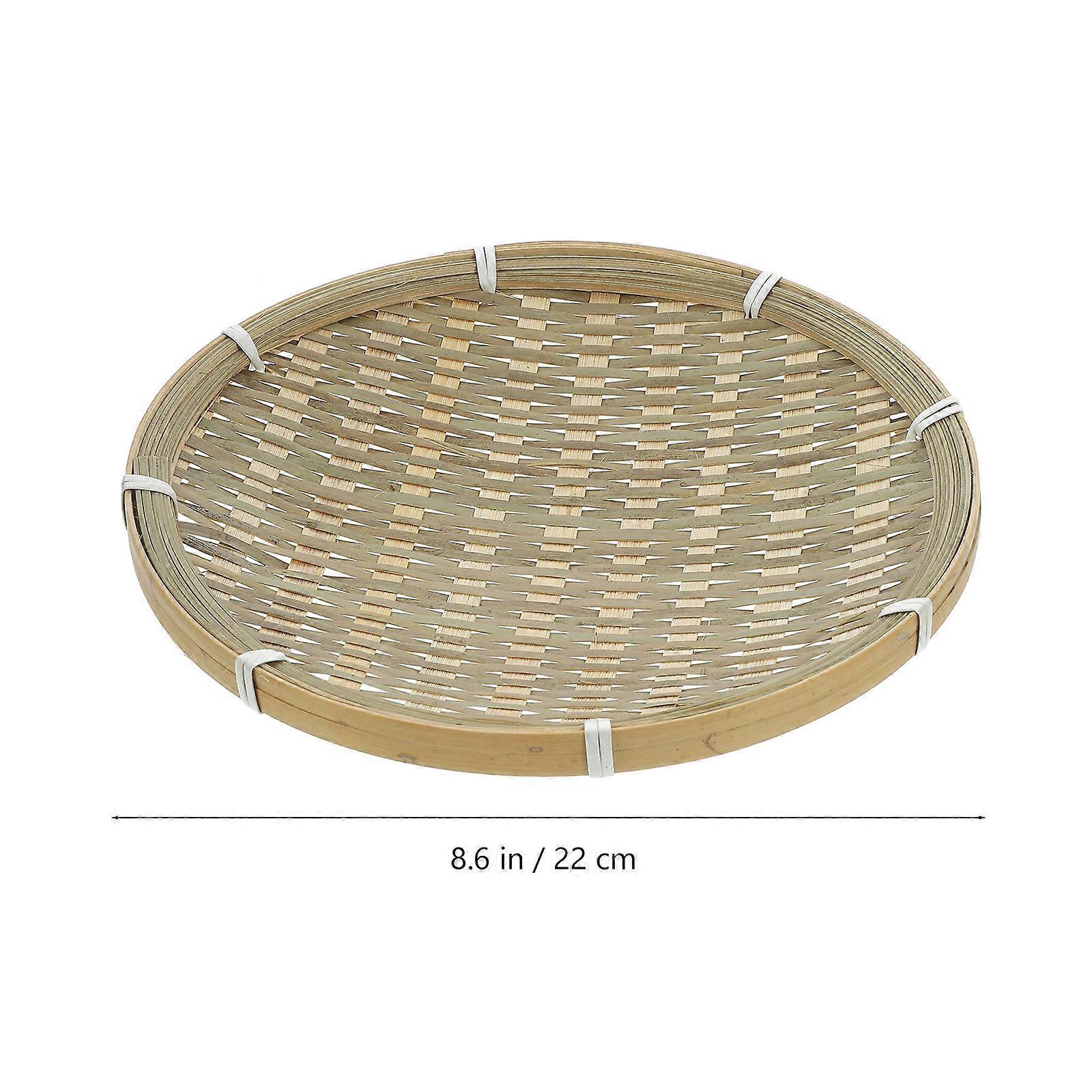 2Pcs Bamboo Woven Basket for Storage Use Multipurpose Light Green Tray