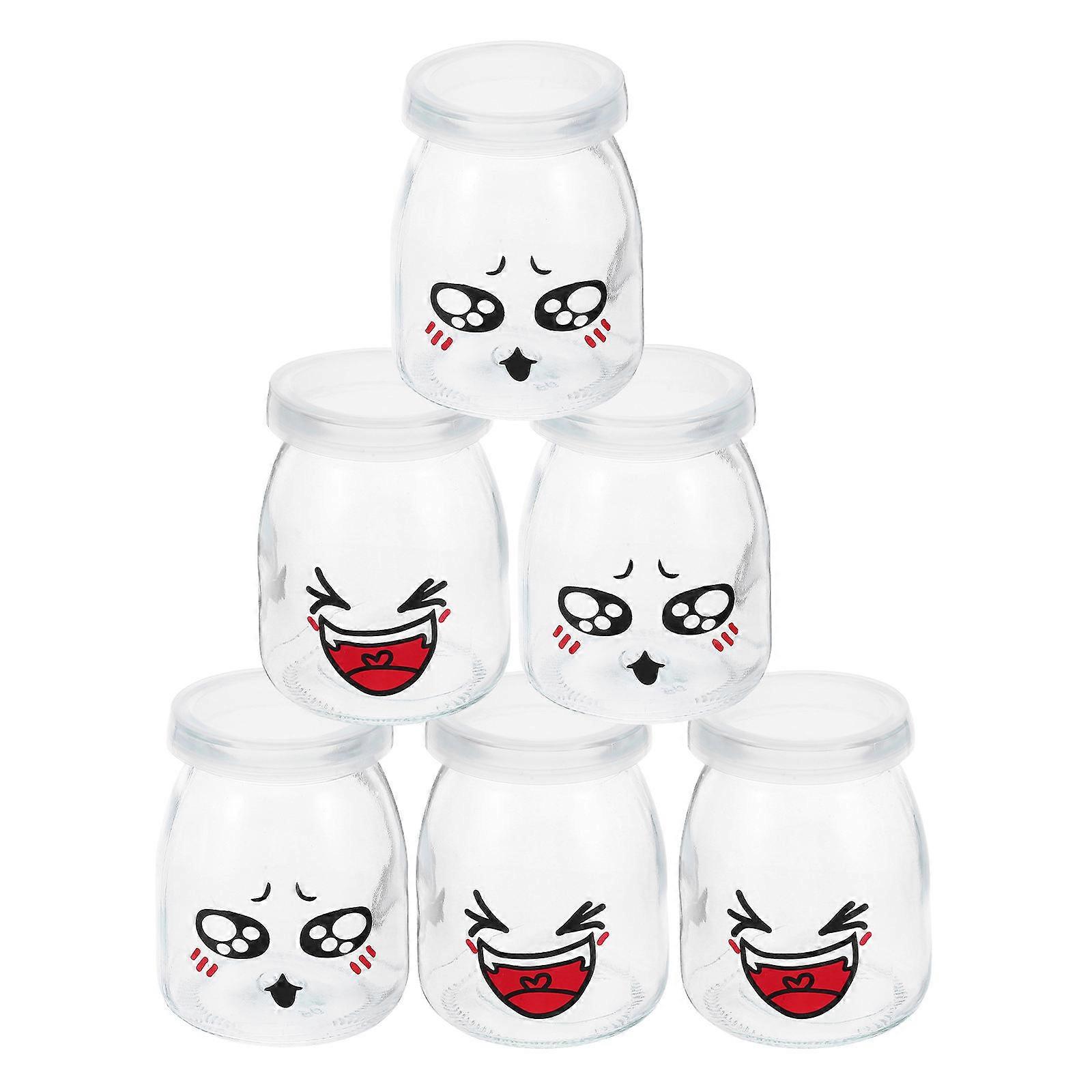 Jelly Jars Cartoon Facial Expression Containers for Dessert Use 12Pcs