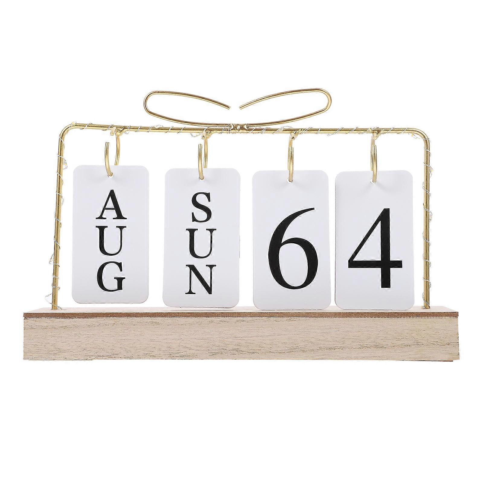 Wooden Desktop Calendar Unique Calendars Time Display Office Use Iron Material Simple Style 1Set