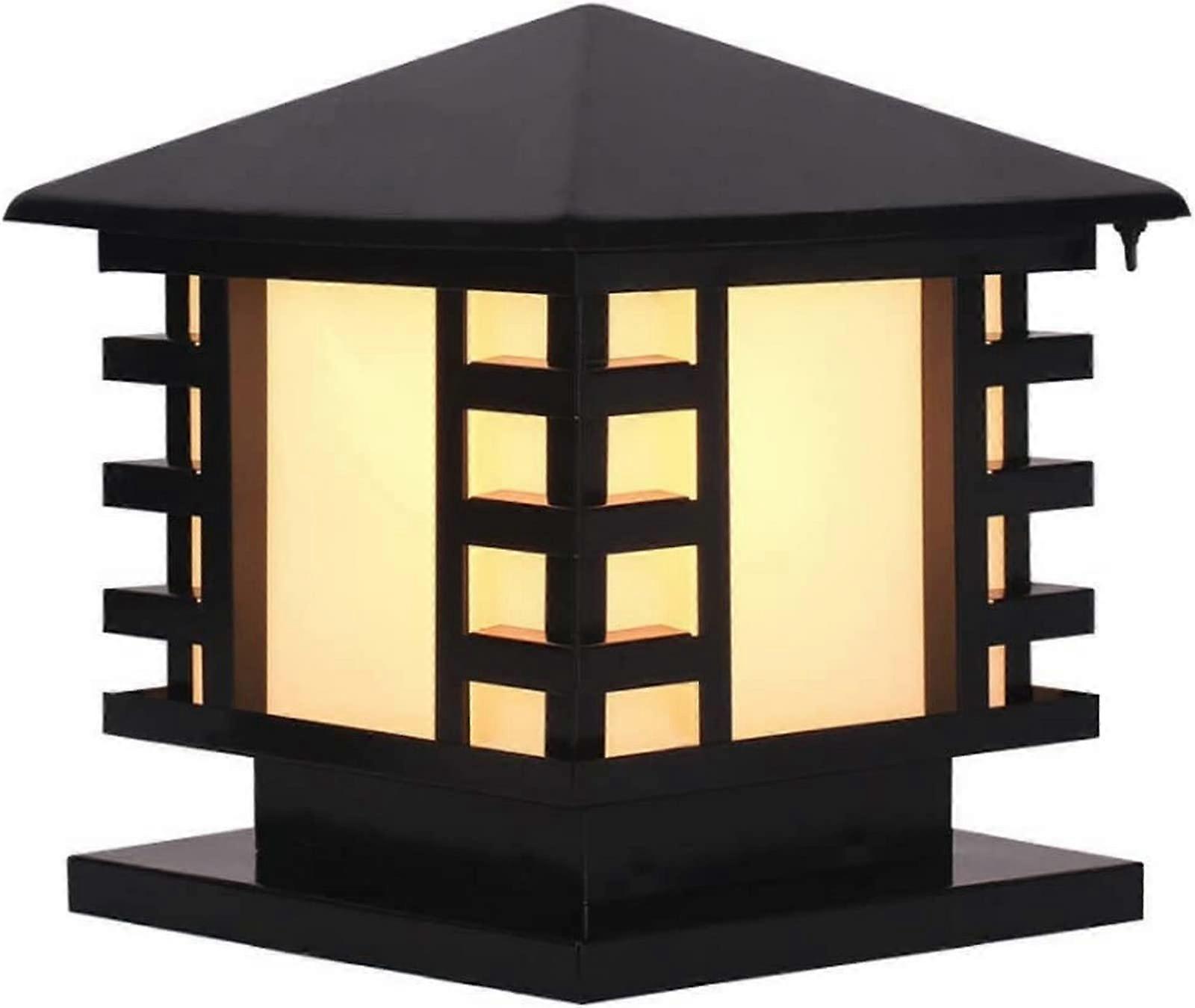 Courtyard Light IP65 Waterproof Outdoor Column Lamp Black Rustproof Stainless Steel Lantern With Frosted Glass Pedestal