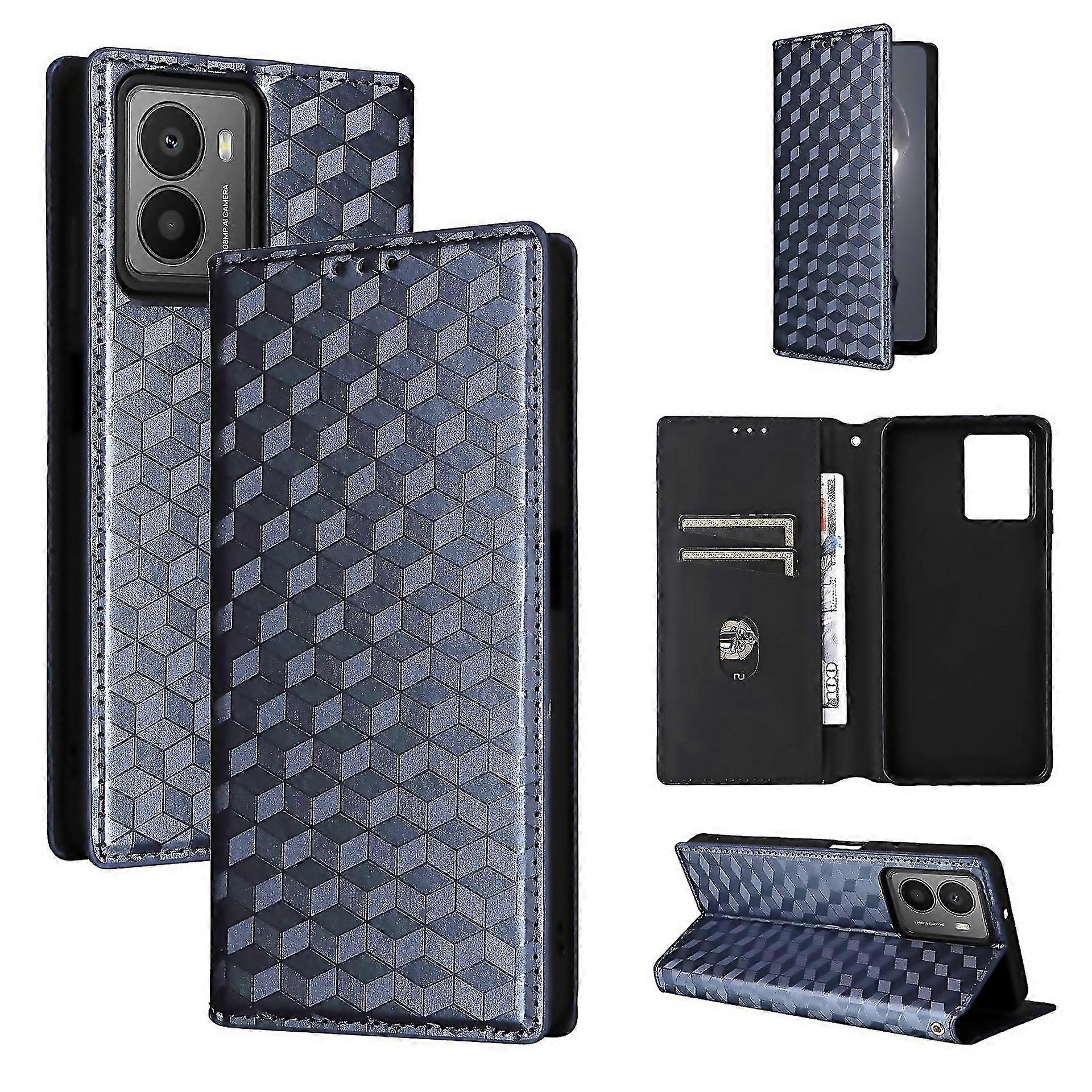 For Cubic Grid Texture Flip Leather Phone Suitable For Everyday Use