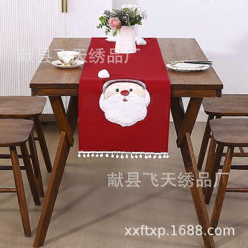 Christmas Embroidered Tablecloth Red Polyester Table Runner Holiday Table Cover Decoration