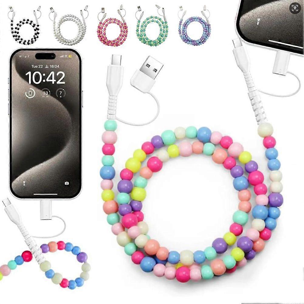 4-in-1 Pearl Beaded Charging Cable - USB-C to Lightning PD Fast Charging Cord for iPhone 17/16/15 & Androids Samsung S25