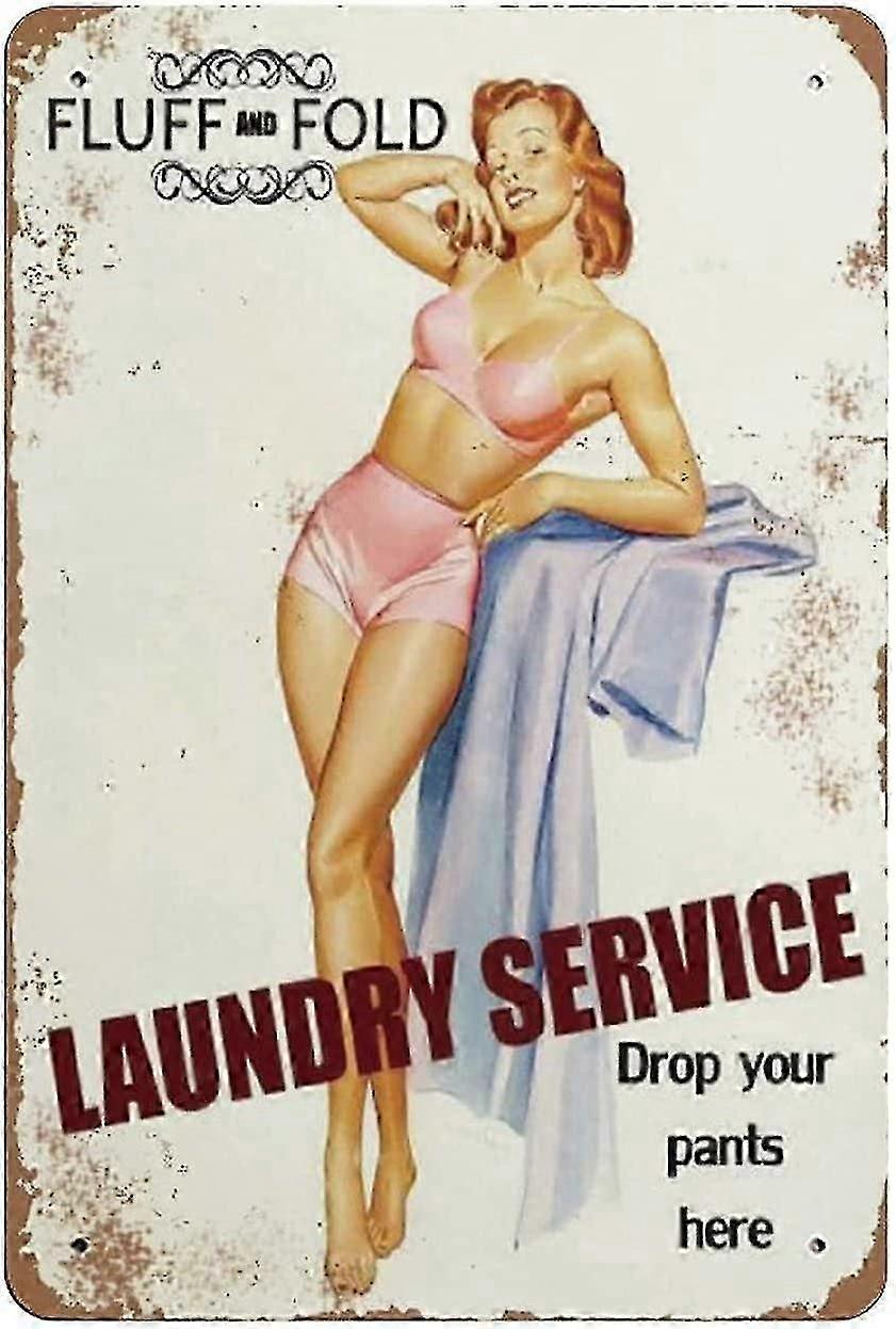 Placa de Metal Fluff, Dobra de Lixo, Serviço de Lavanderia, Pôster de Lata Vintage, Placa de Metal 8x12 Polegadas OU 12x16 Polegadas Modo